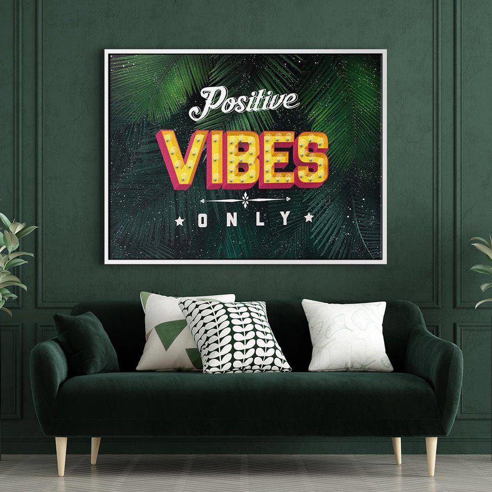 DOTCOMCANVAS® Leinwandbild, Wandbild grünes gedanken gelb positive gute stimmung Posi weißer rosa Rahmen blatt