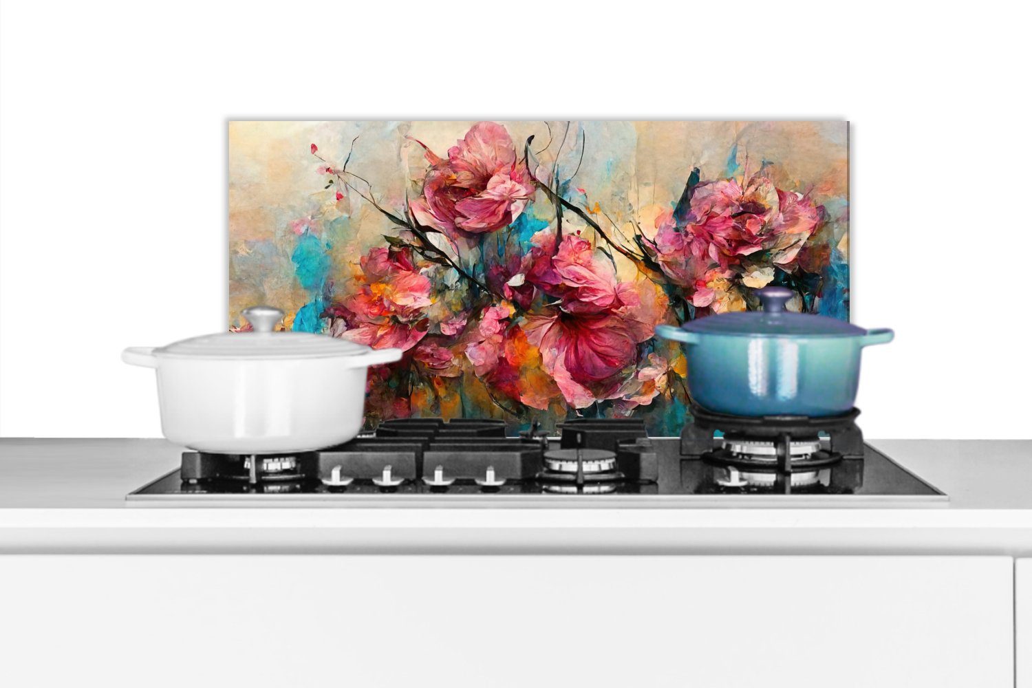 MuchoWow Küchenrückwand Kunst - Blumen Rosa - (1-tlg), - Wandschutz, - Schmutzflecken Fett und Küchen gegen cm, Natur, 60x30 für Rosen