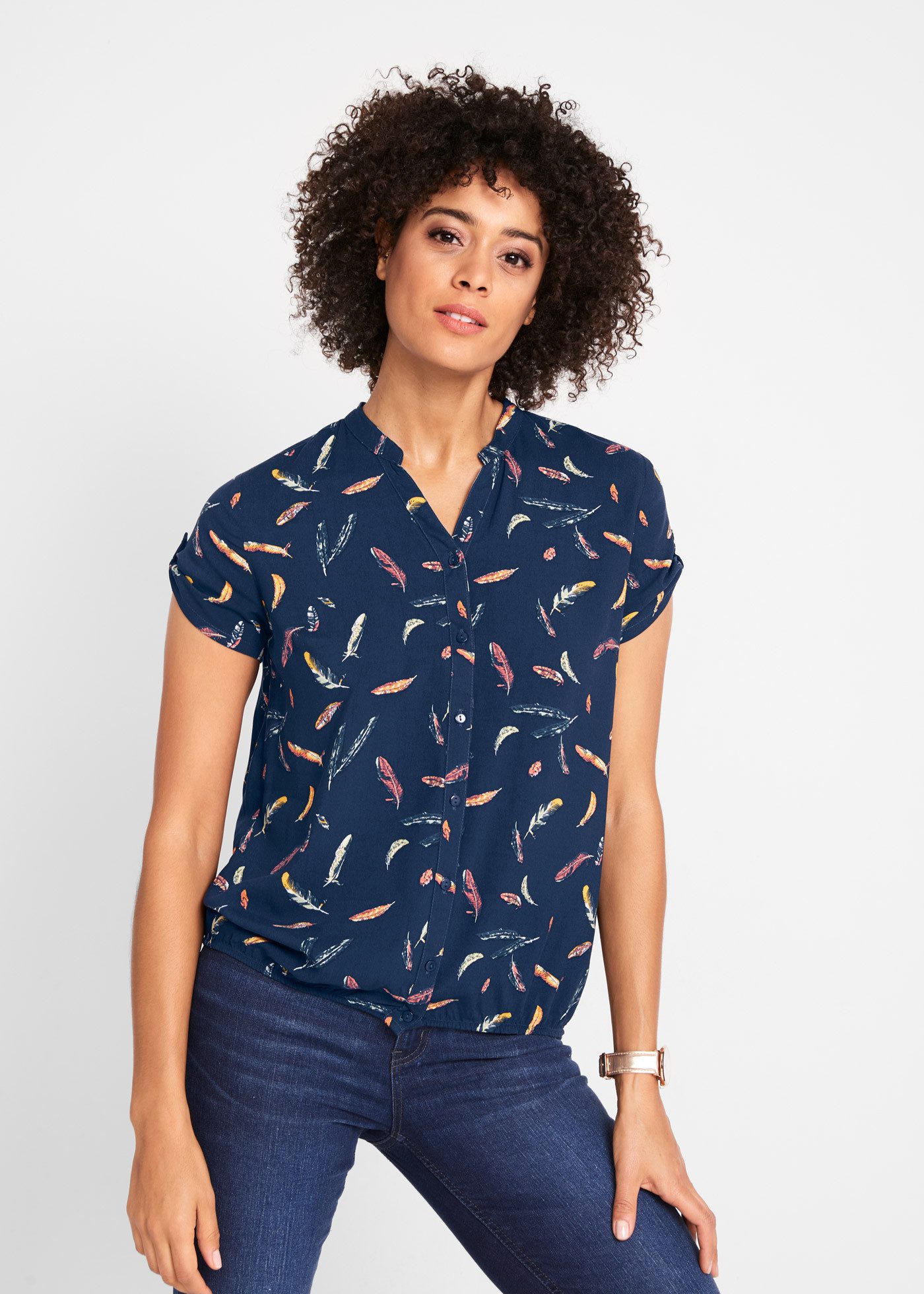 bonprix Kurzarmbluse lockere Passform, für Sommermode und Casualmode, aus V günstig online kaufen