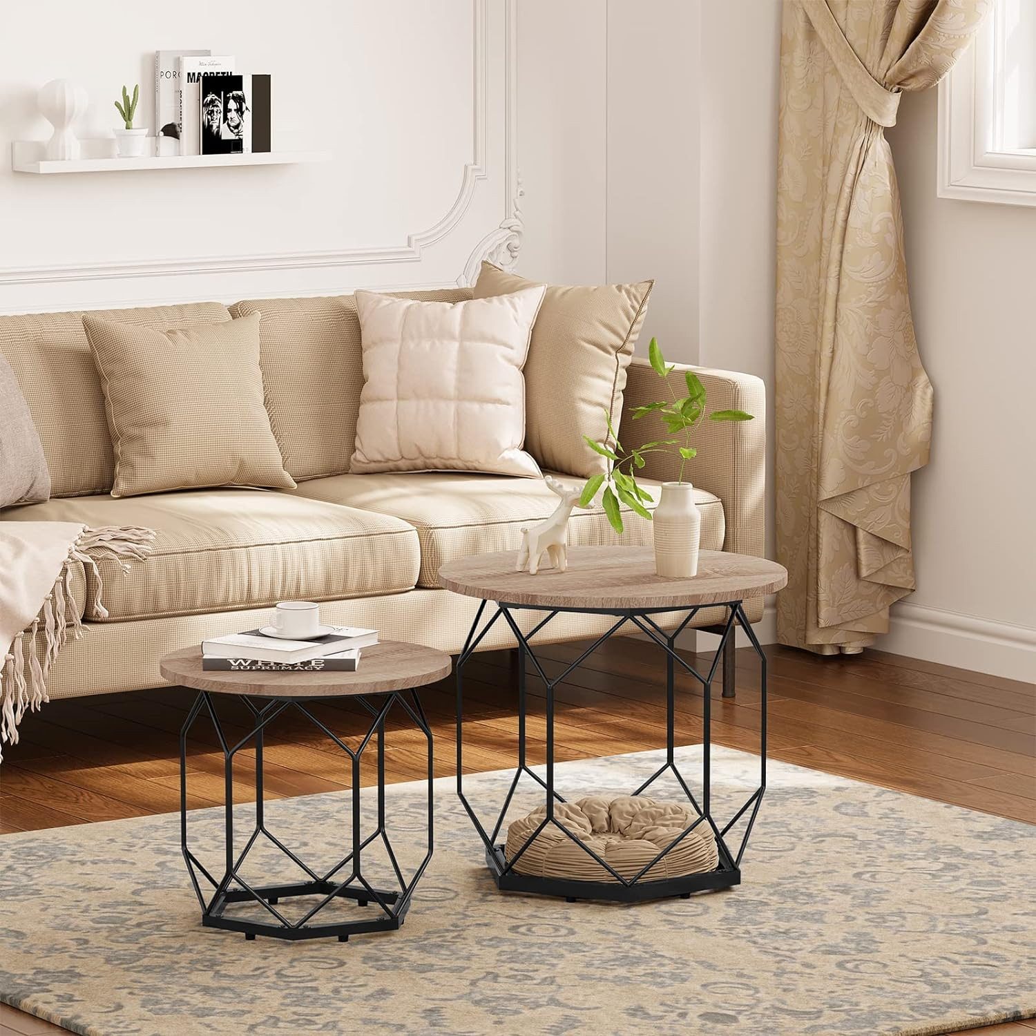 Woltu Couchtisch (2-St), mit runder Tischplatte Stauraum, Holzwerkstoff Met günstig online kaufen