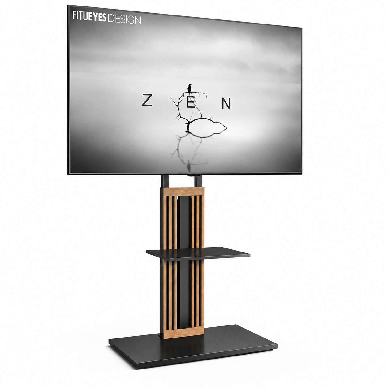 FITUEYES TV-Ständer aus Holz, mit höhenverstellbarer Ablage, ±15° schwenkbar, 55-88 Zoll, (bis 88,00 Zoll, höhenverstellbar, mit Kabelmanagement)