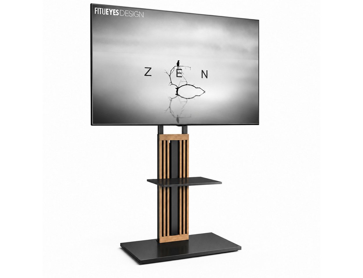 FITUEYES TV-Ständer aus Holz, mit höhenverstellbarer Ablage, ±15° schwenkbar, 55-88 Zoll, (bis 88,00 Zoll, höhenverstellbar, mit Kabelmanagement)