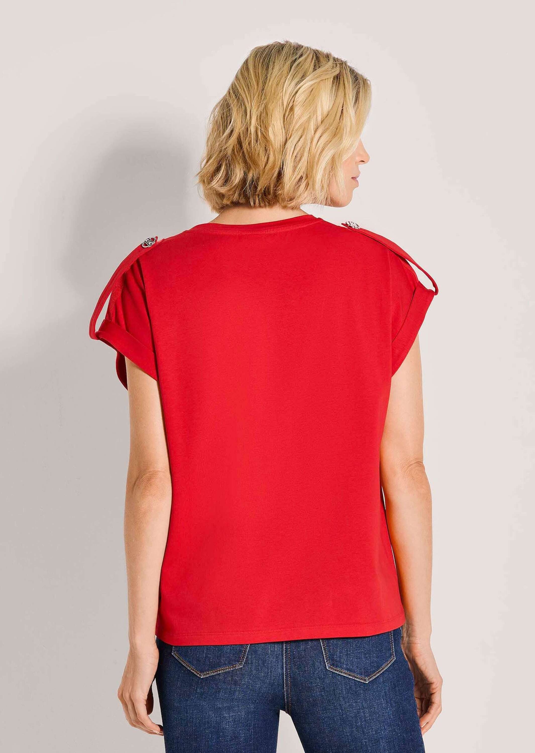 MADELEINE Kurzarmshirt Basic Shirt mit Kurzarm, lockere Form Leicht verlängertes Shirt mit Rundhals, besondere Schulter mit Riegel