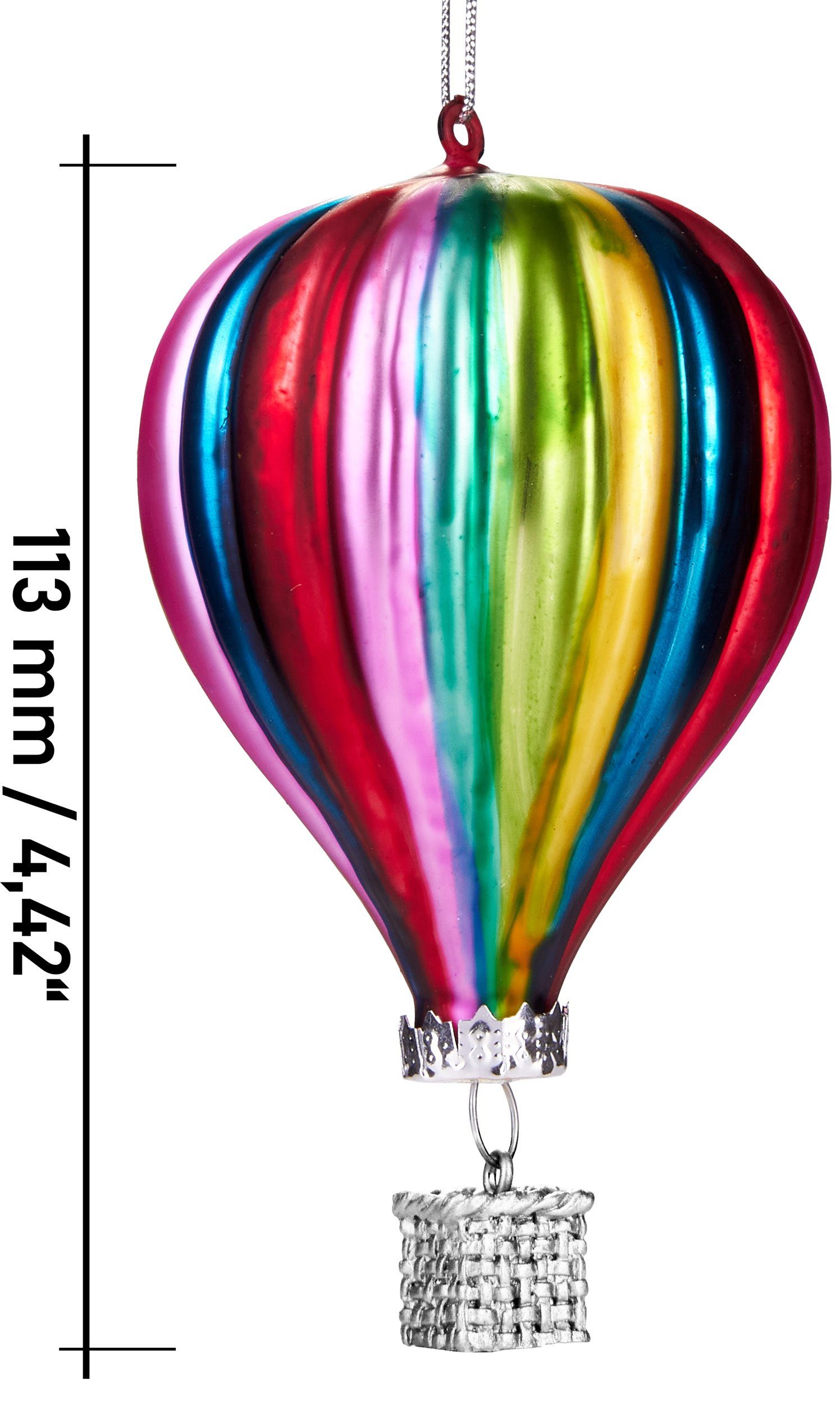 BRUBAKER Christbaumschmuck Mundgeblasene Baumkugel Heißluftballon - ca. 11 cm, Lustige Weihnachtskugel Bunt, Weihnachtsdekoration aus Glas