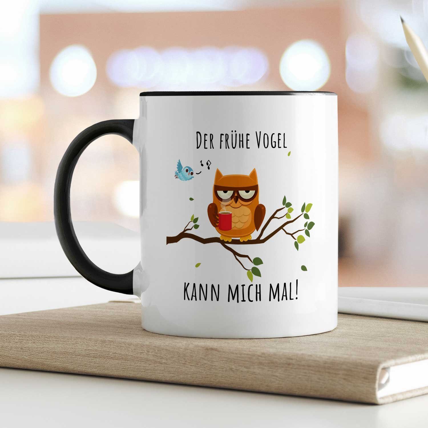 GRAVURZEILE Tasse bedruckt mit Spruch - Der frühe Vogel kann mich mal! - Fun Geschenke, - Farbe: Schwarz & Weiß