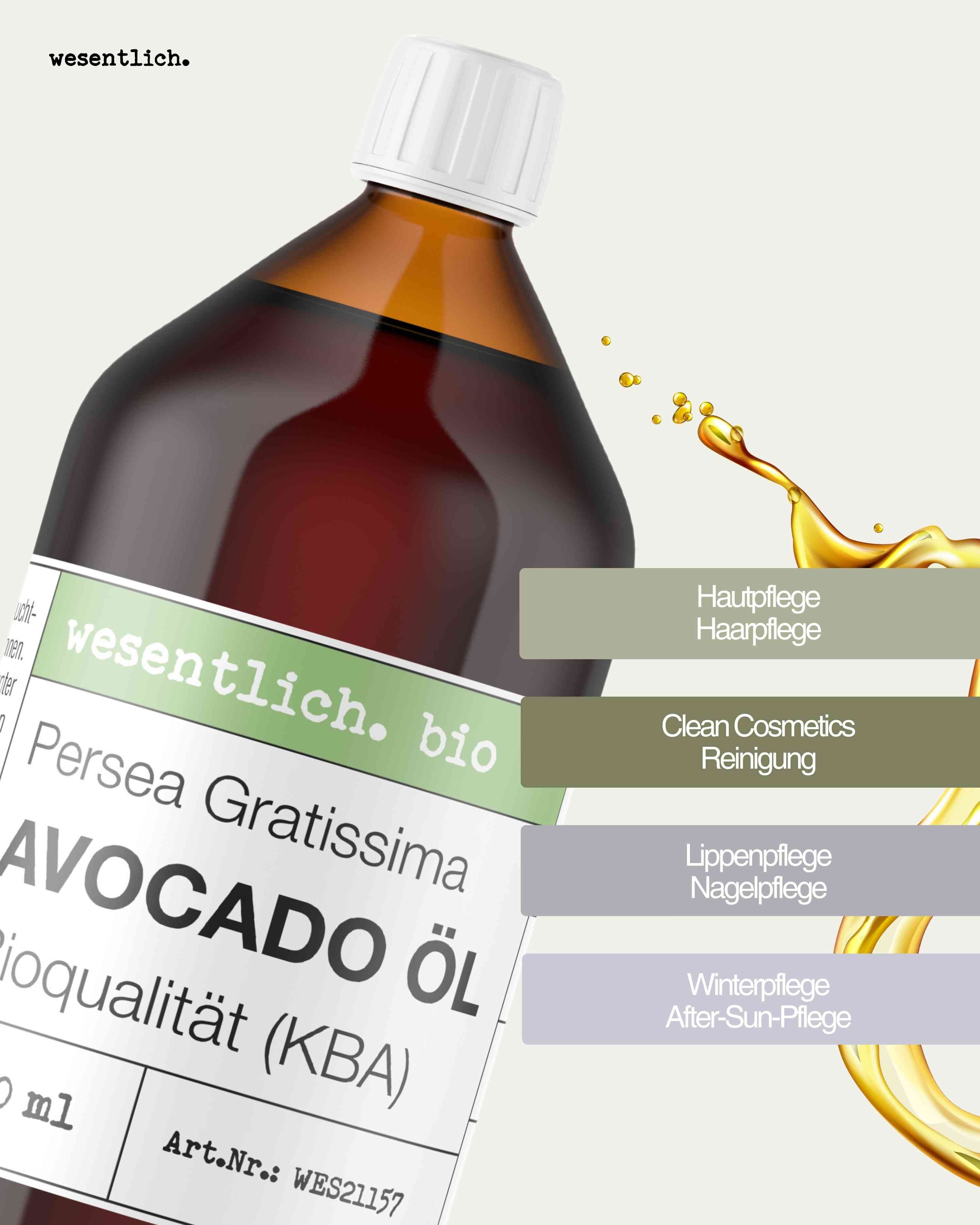 wesentlich. Körperöl Avocadoöl BIO kaltgepresst (1000ml) von wesentlich.