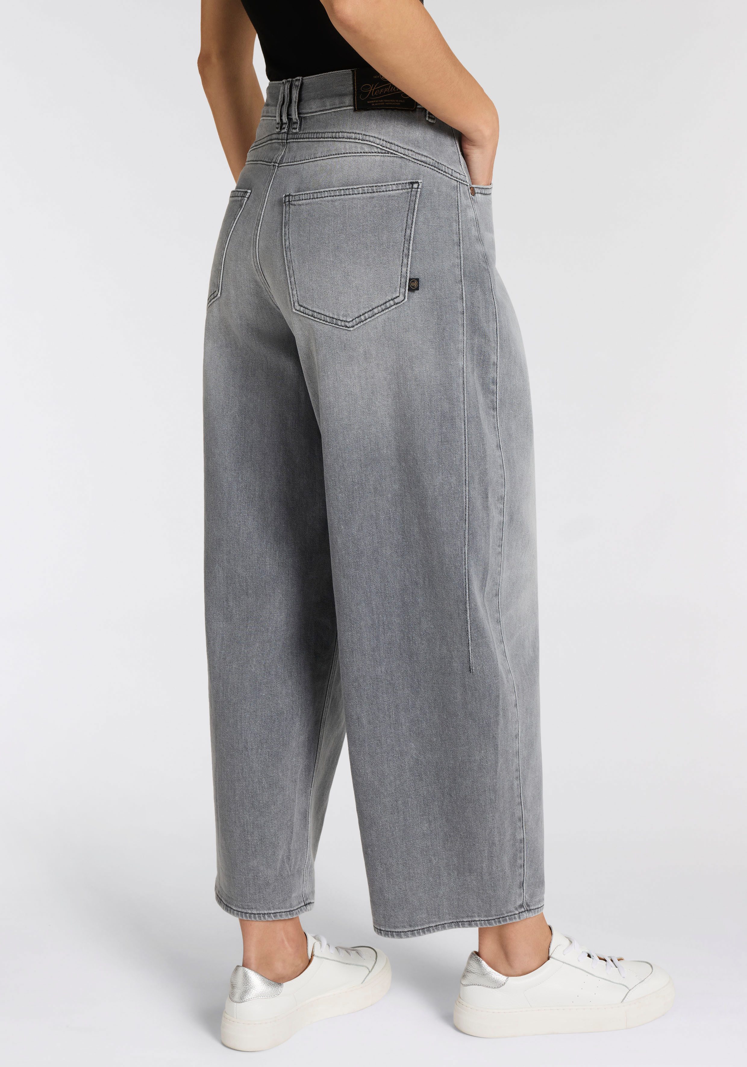 Herrlicher 5-Pocket-Jeans Barrow Denim Grey Light Stretch Barrel Fit mit hohem Bund
