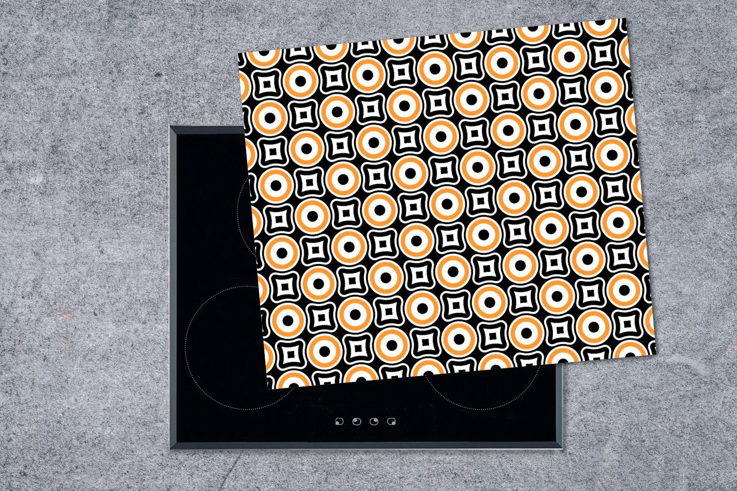 Arbeitsfläche Herdblende-/Abdeckplatte Retro, MuchoWow Muster Mobile 60x52 - cm, tlg), Kreis - nutzbar, (1 Ceranfeldabdeckung Vinyl,