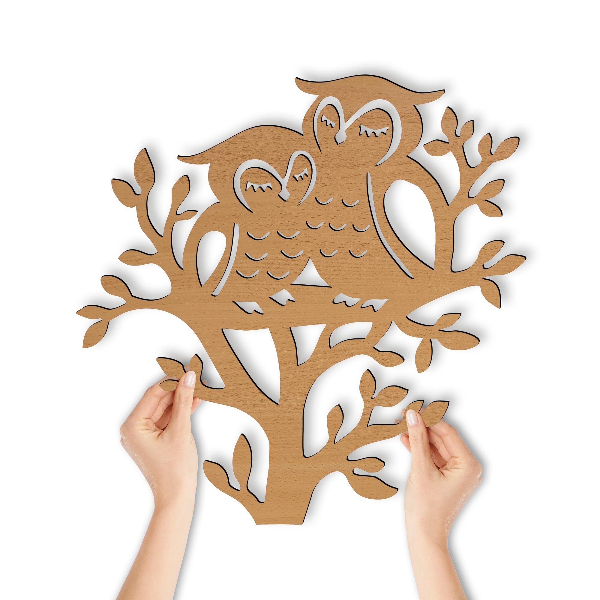 Namofactur LED Nachtlicht Eulen auf Baum Nachtlicht Kinder Wandlampe Kinderzimmer I MDF Holz, LED fest integriert, Warmweiß