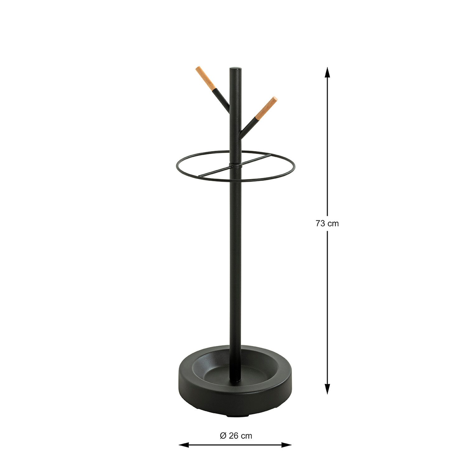 HAKU Schirmständer Schirmständer buche, schwarz - Schirmhalter, Metall - H 73 x Ø 26 cm (1xSchirmständer, Schirmgefäß - Schirmbox), Schirmständer aus Metall, Regenschirmständer, Schirmkorb