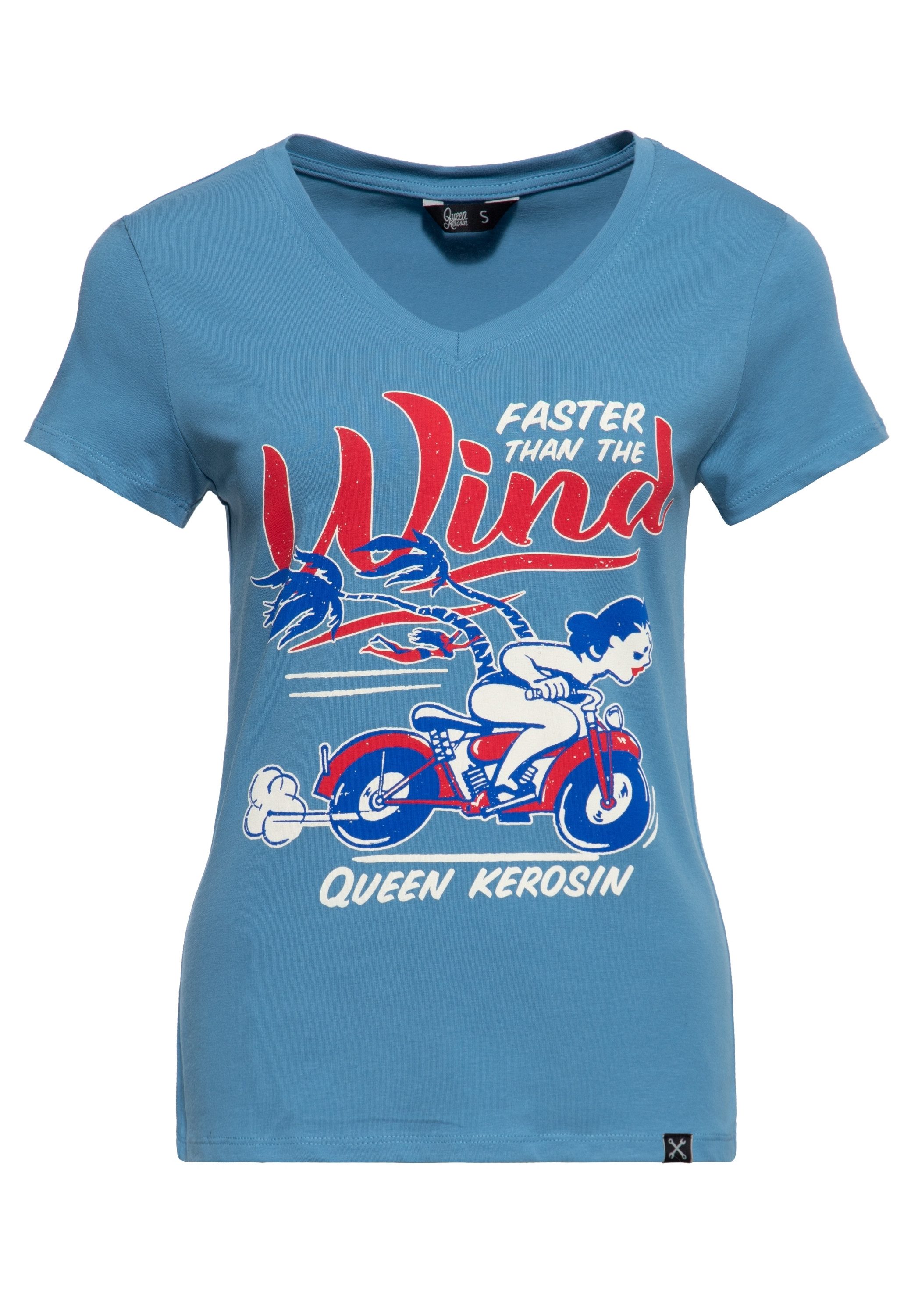 QueenKerosin Print-Shirt Faster Than The Wind mit Vintage-Comic Print
