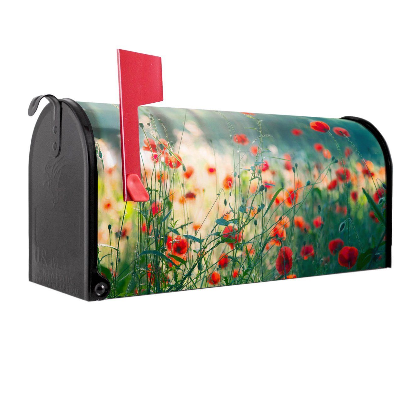 banjado Amerikanischer Briefkasten Mailbox Waldmohn (Amerikanischer Briefkasten, original aus Mississippi USA), 22 x 17 x 51 cm schwarz