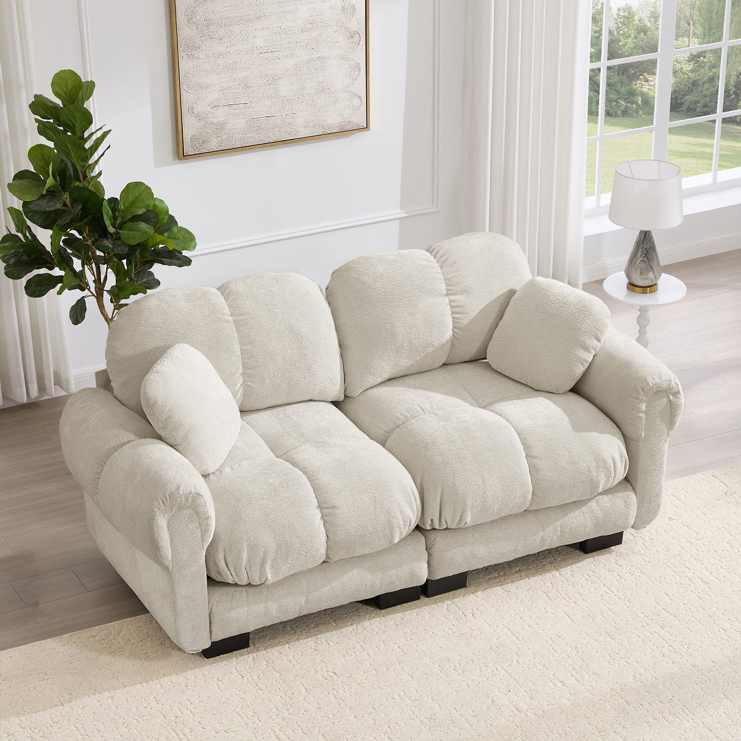 Odikalo 2-Sitzer Schlafsofa Polstersofa Ecksofa, Hellkhaki/braun, Gr. 220 cm x 81 cm x 77 cm, Liegefläche 220 cm, max