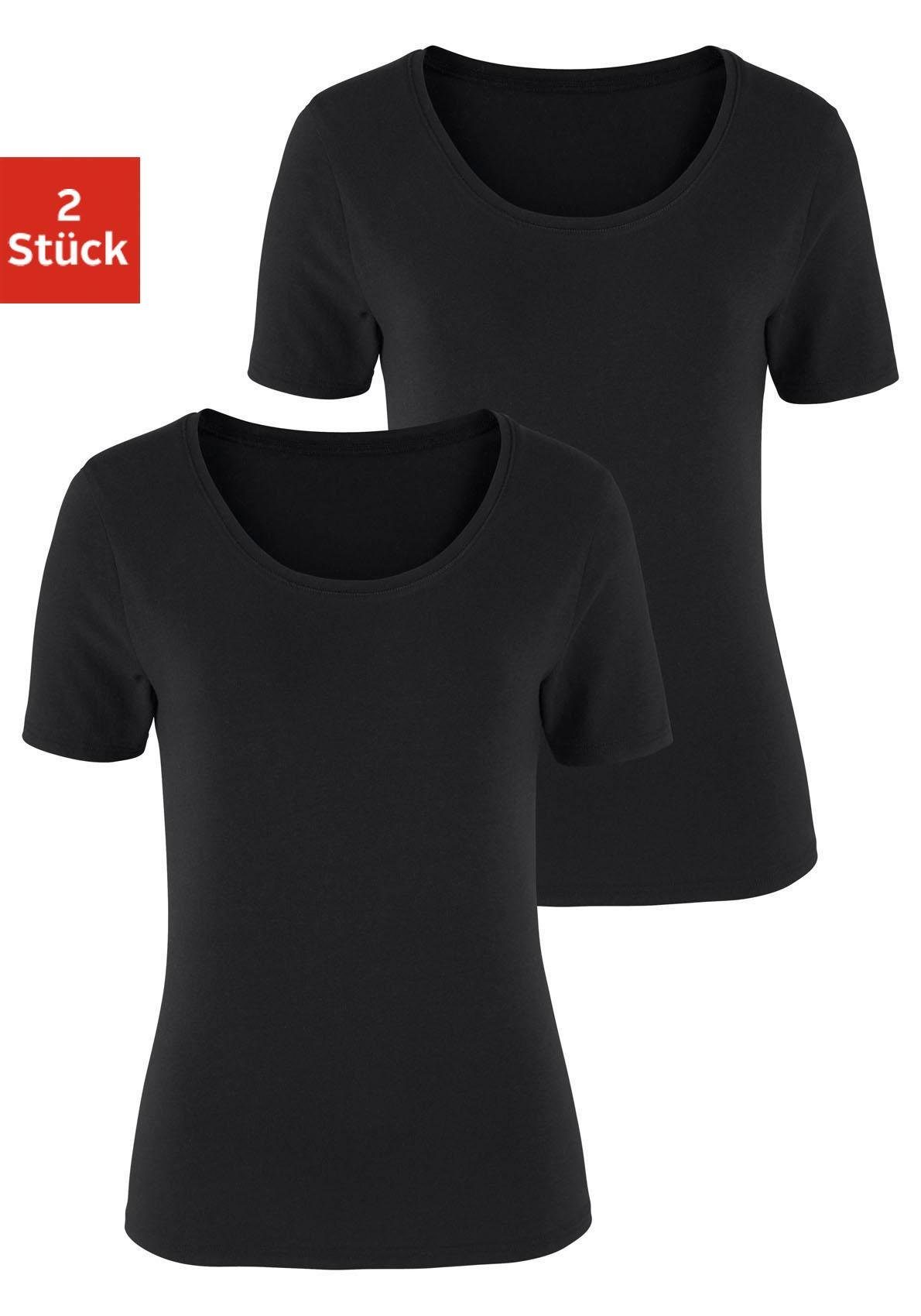 Vivance Kurzarmshirt (2er-Pack) aus elastischer Baumwoll-Qualität schwarz