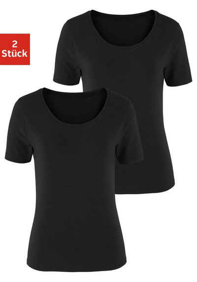 Vivance Kurzarmshirt (2er-Pack) aus elastischer Baumwoll-Qualität