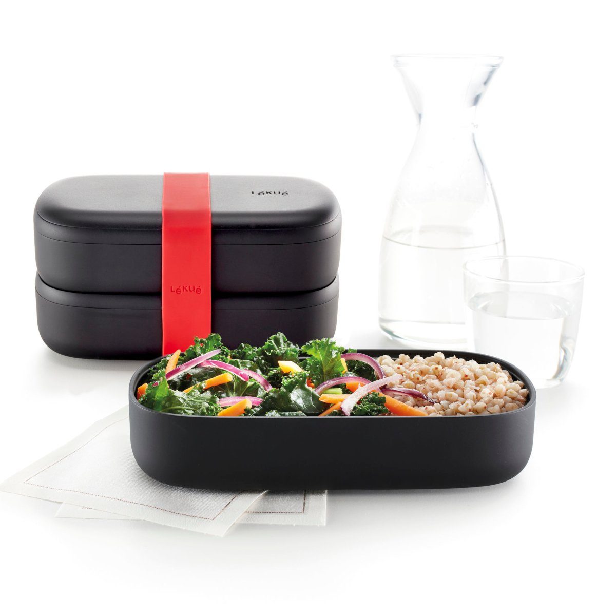 LEKUE Lunchbox Lunchbox Bento to go - Farbwahl, Kunststoff lebensmittelsicher schwarz
