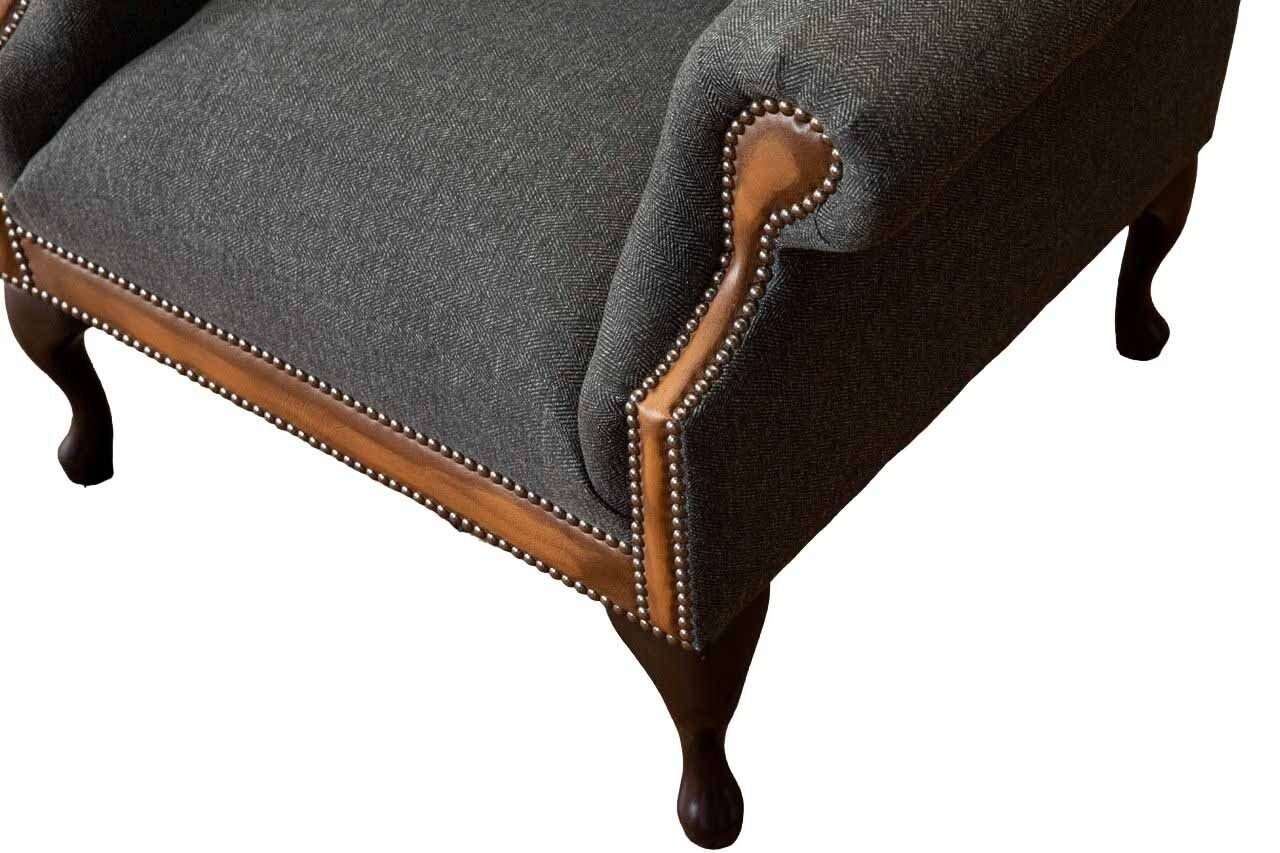 JVmoebel Ohrensessel Wohnzimmer Europe Chesterfield Ohrensessel, Grau Made in Klassische Sessel Textil