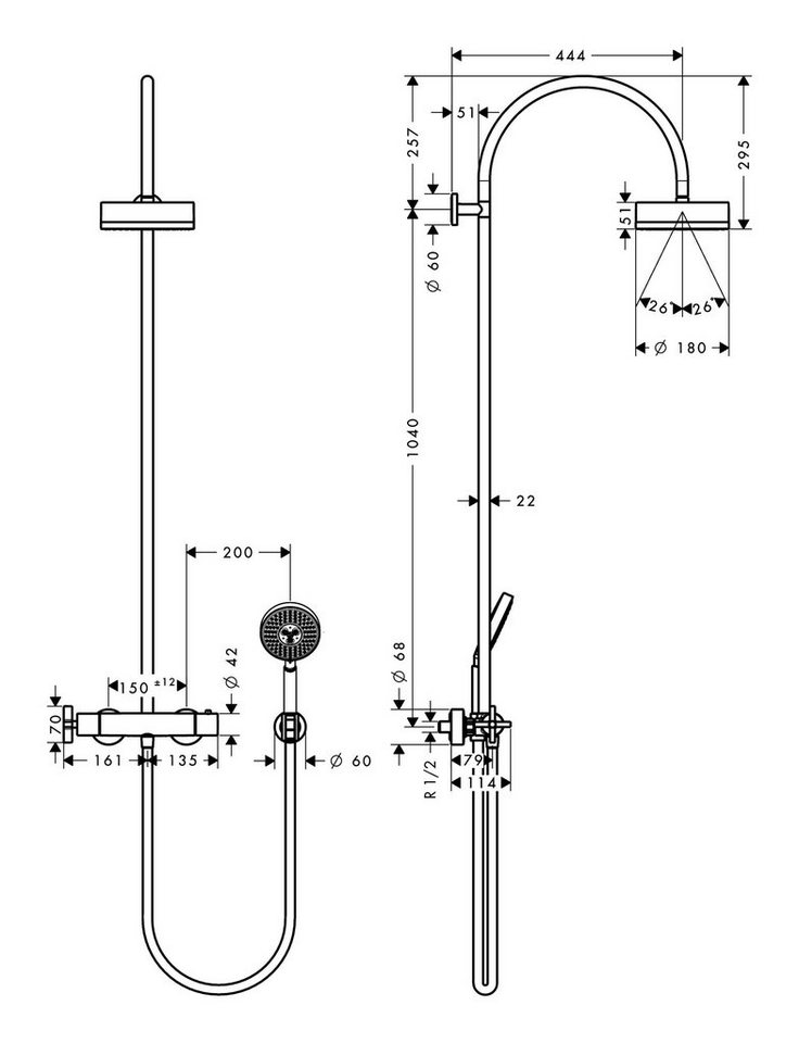 Thumbnail - hansgrohe Brausegarnitur Axor Citterio Showerpipe, Mit Thermostat und Kopfbrause 180 1jet