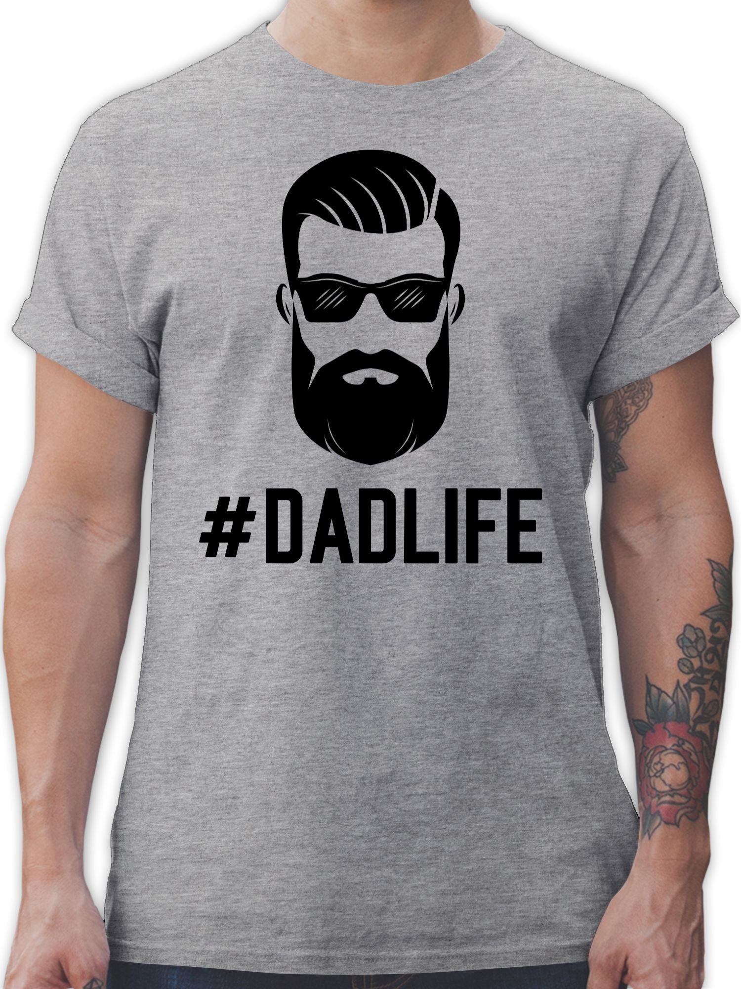 Dadlife Geschenk für Vatertag Grau 02 T-Shirt Hashtag Shirtracer Papa meliert