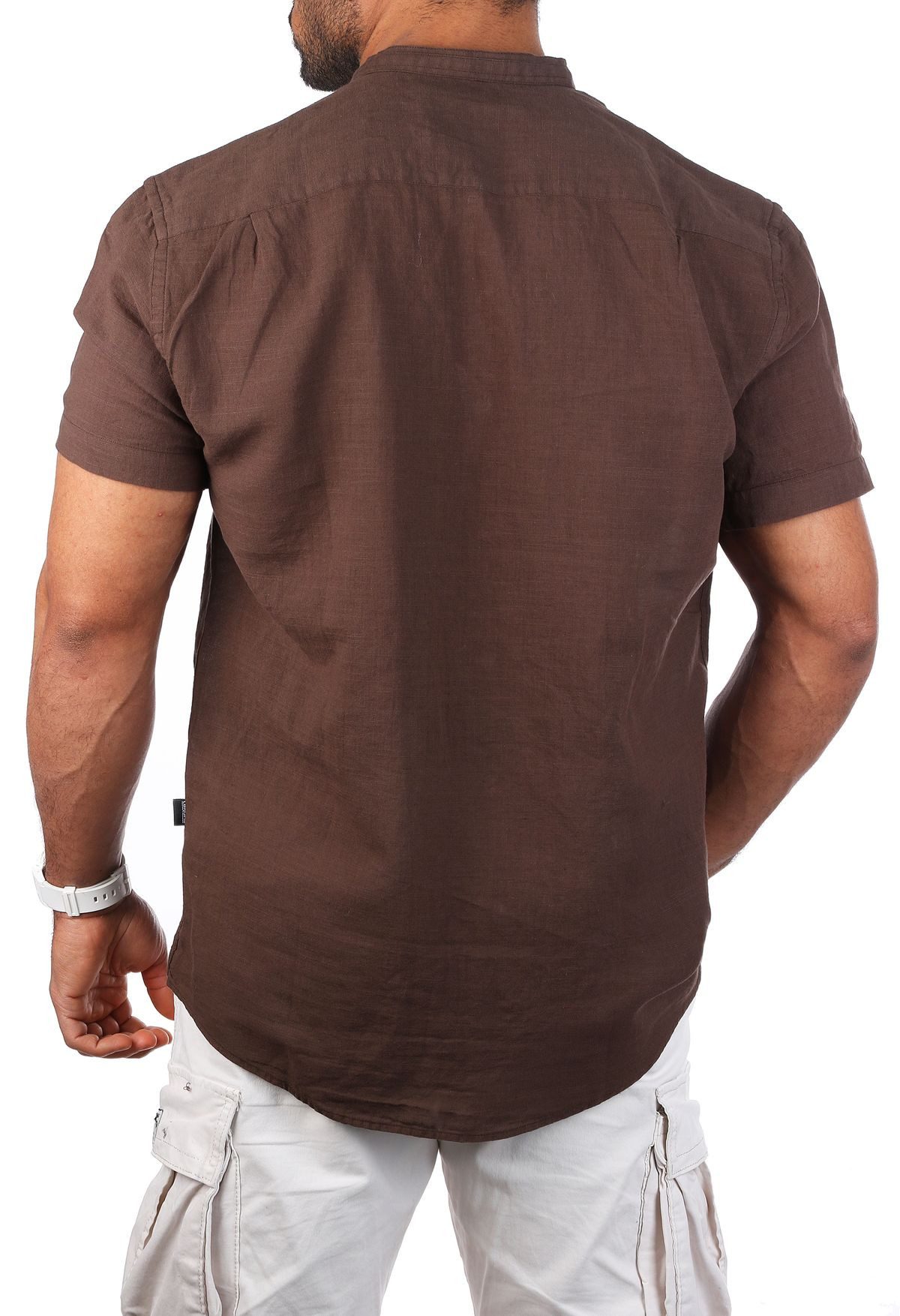 CARISMA Kurzarmhemd Herren Leinen Baumwoll Mix Casual Hemd 9337 Regular Kurzarm Stehkragenkragen Uni