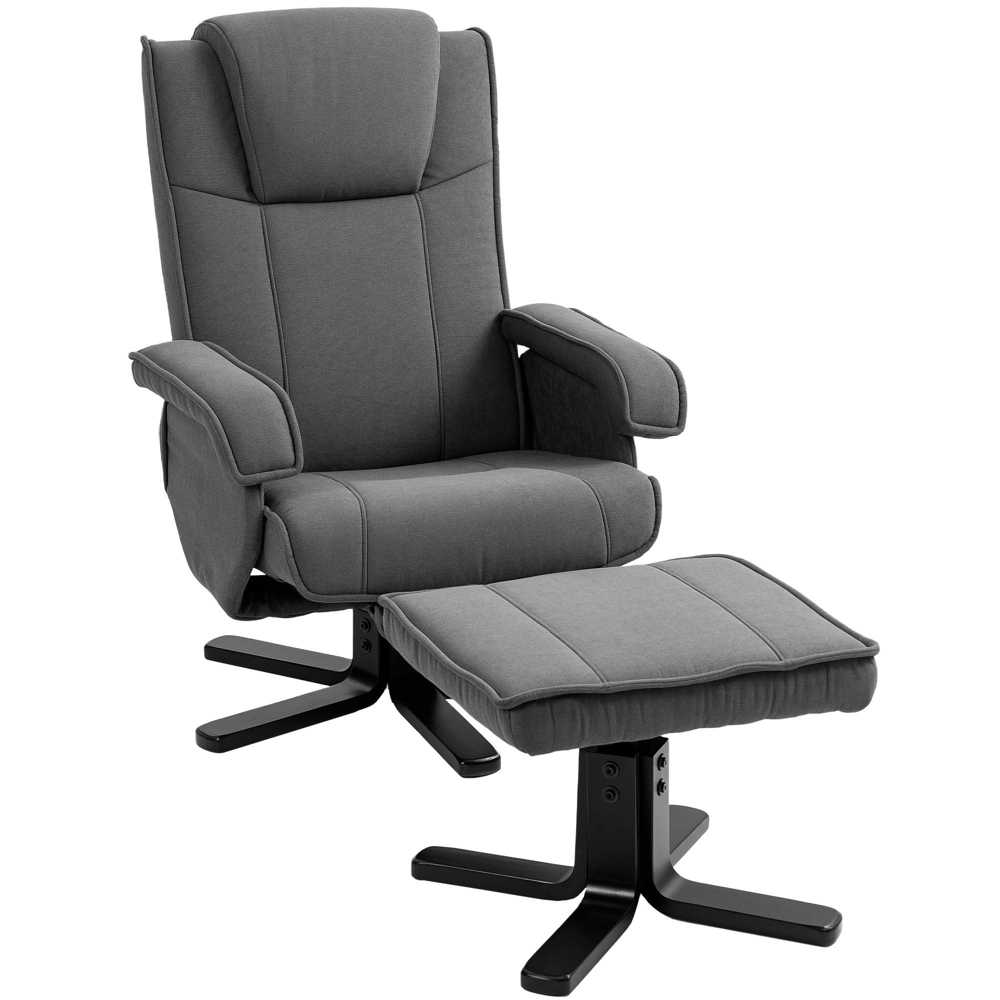 HOMCOM Relaxsessel mit Hocker Fernsehsessel mit Verstellbar Rückenlehne (Relaxsessel mit Hocker, 2-St., TV-Sessel), mit Samtoptik für Wohnzimmer, Dunkelgrau