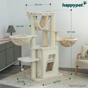 Happypet Kratzbaum PEPPER, 157 cm hoch, Premium Katzenbaum für große Katzen, Höhle, 12 cm Stämme
