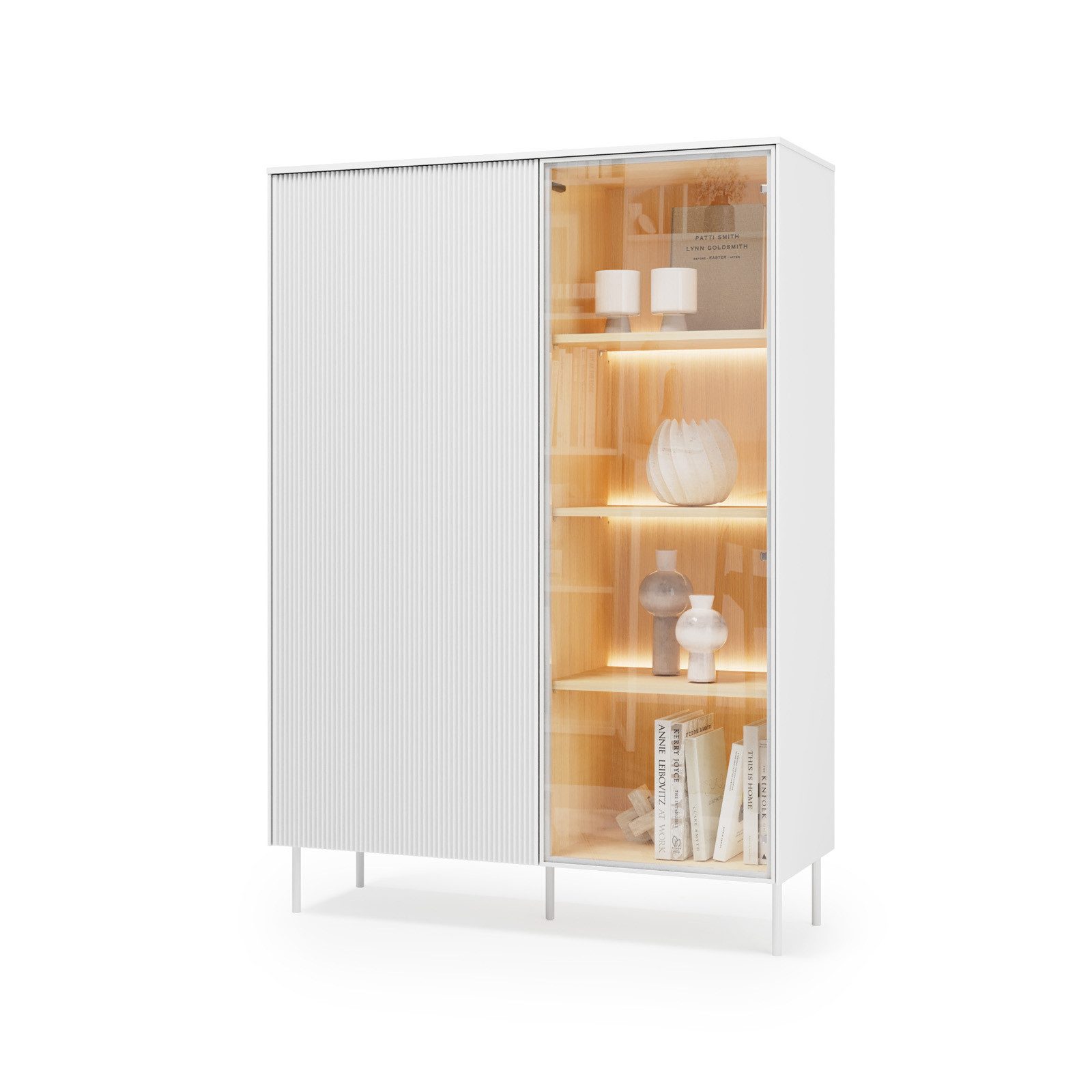 HAUSELEMENT Standvitrine LIBA LB-02 Vitrinenschrank mit LED-Beleuchtung Regalschrank Modern