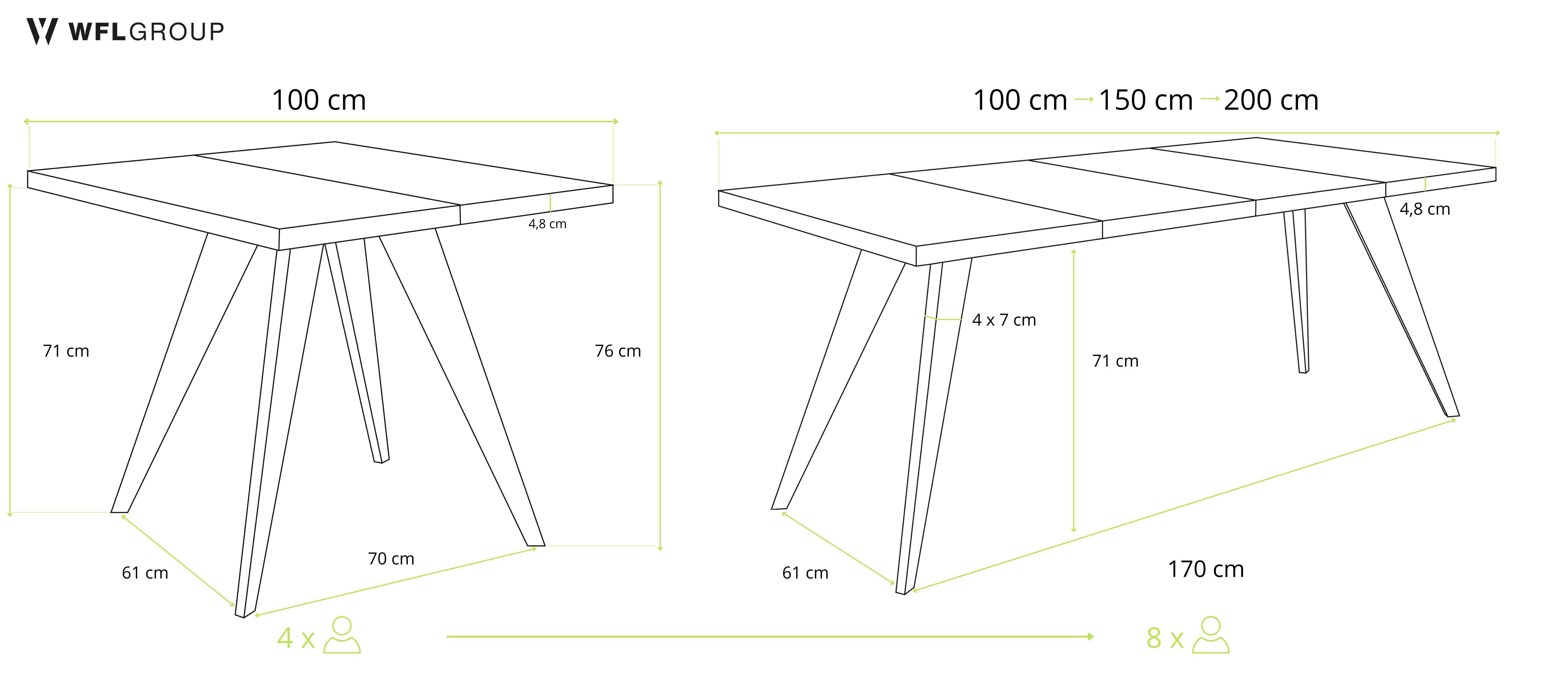WFL GROUP Esstisch Quadro ausziehbar quadratisch loft mit weißen Holzbeinen (MADE IN EU, erhältlich in zwei Größen – 100/100 cm, ausziehbar auf 150/200 cm), platzsparender Tisch für kleine Küche, Esszimmer oder Wohnzimmer