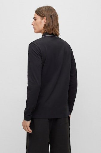 Baumwollqualität Poloshirt BOSS ORANGE feiner Black Passertiplong in