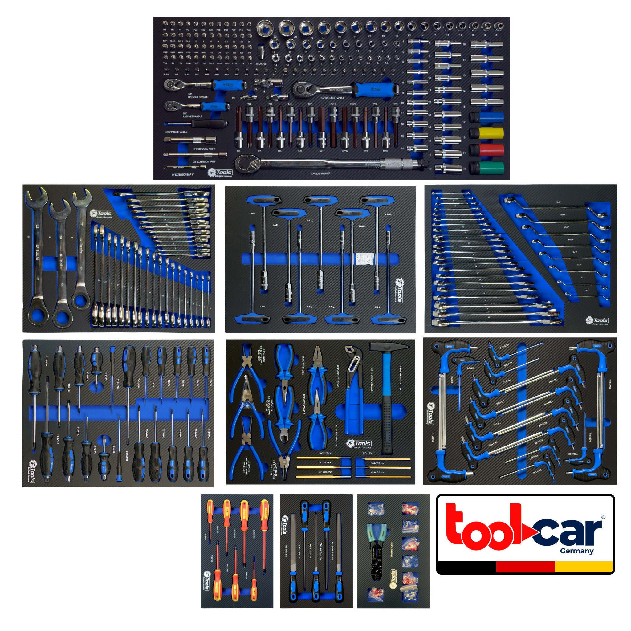 Toolcar Werkzeugwagen Werkstattwagen befüllt bestückt – 12 Schubladen, Heavy Duty, XXL, Abschließbar mit 2 Schlüsseln, kugelgelagerte Rollen, Metallplatte, 305-tlg. Werkzeugset, (Werkstattwagen mit Werkzeug, Chrom-Vanadium Werkzeug, übersichtlich in Schaumstoffeinlagen), Robust, mobil, abschließbar – ideal für Werkstatt & Garage
