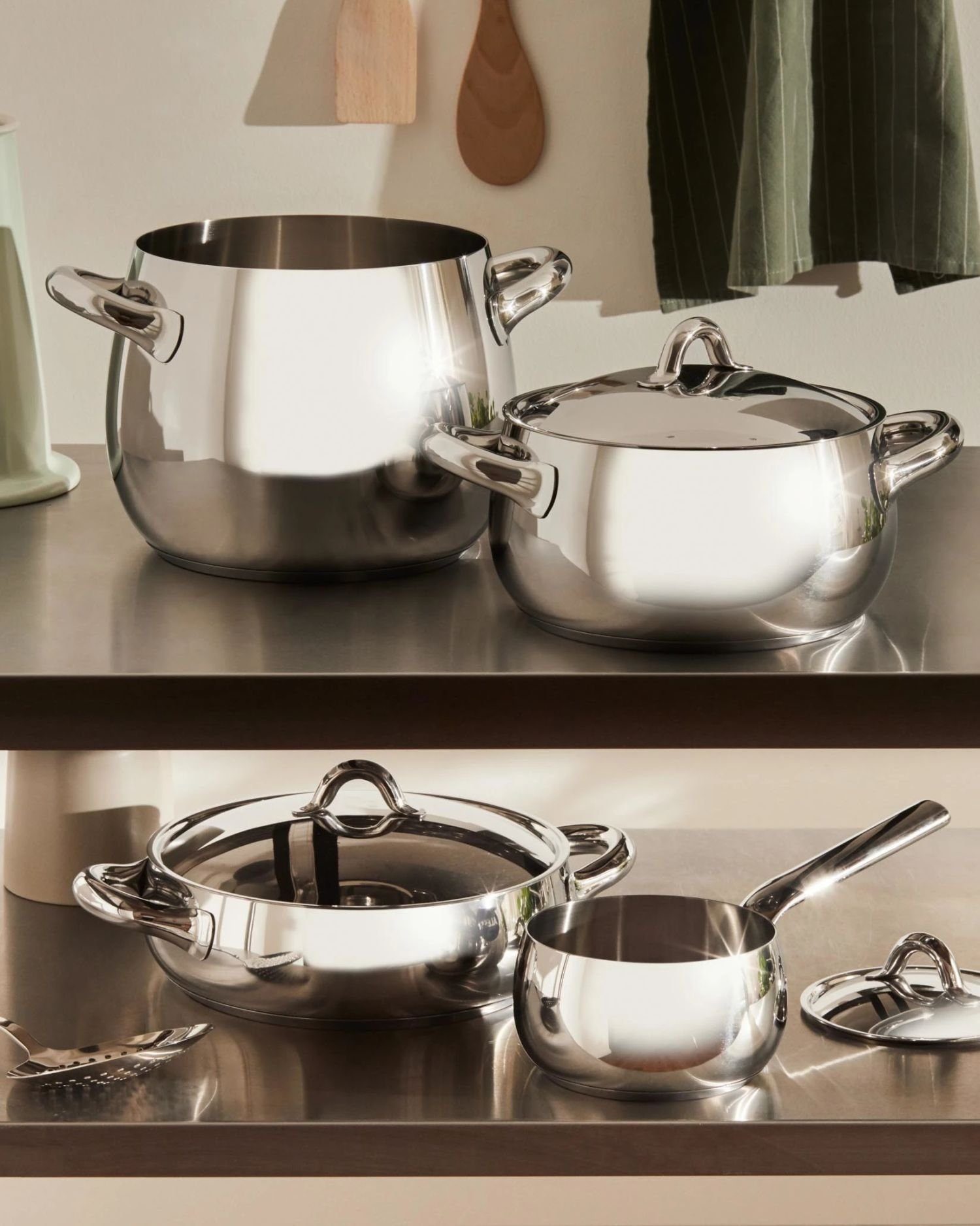 Alessi Topf-Set Mami, Edelstahl (7-teilig, 7-tlg), induktionsgeeignet