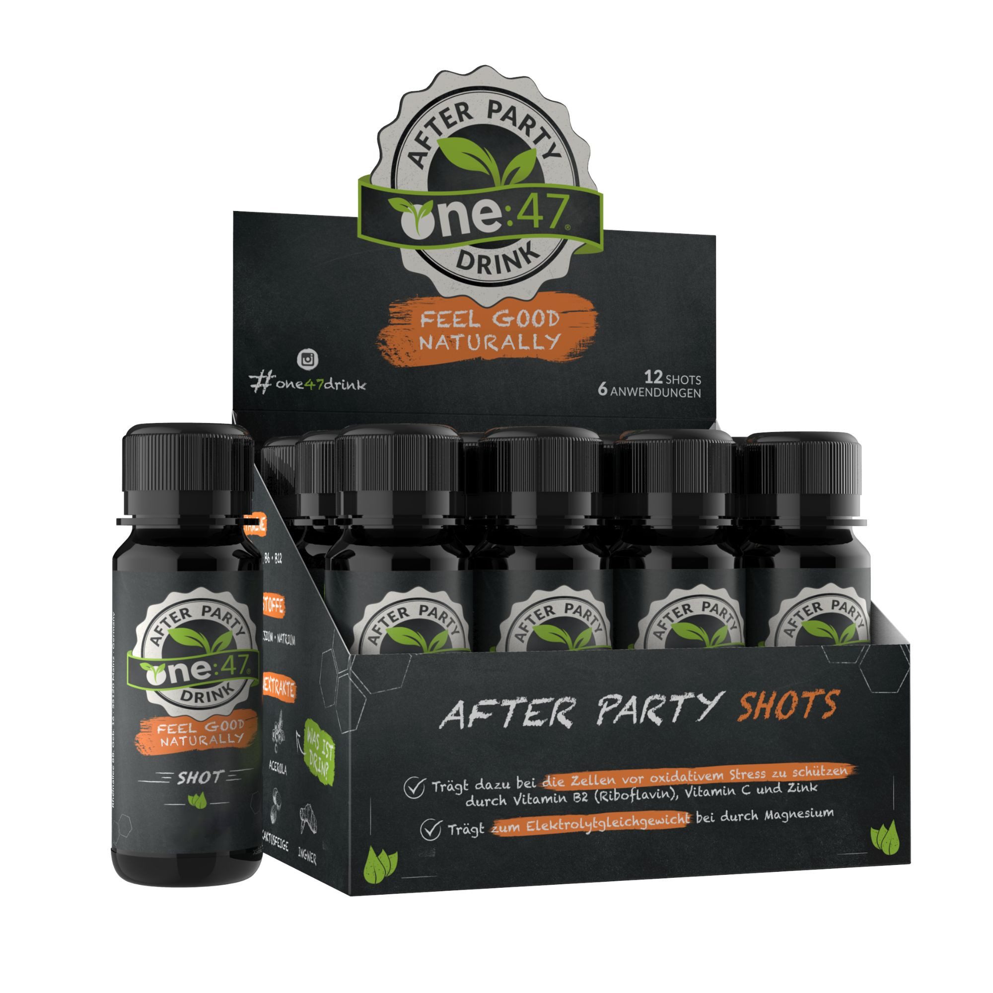 one:47 ONE:47® After Party Drink - Elektrolyte Vitamine Getränk Shots Tropfen, 12 St., 720 ml
