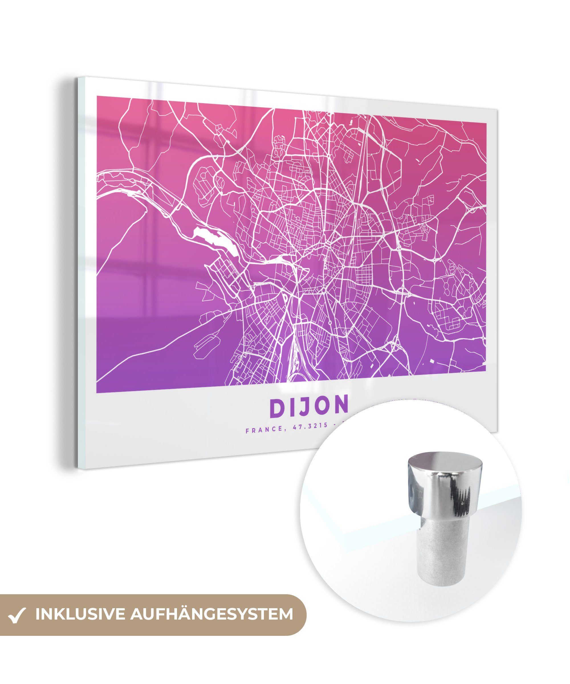 Dijon St), Schlafzimmer Acrylglasbild Stadtplan, Wohnzimmer (1 MuchoWow - & - Frankreich Acrylglasbilder