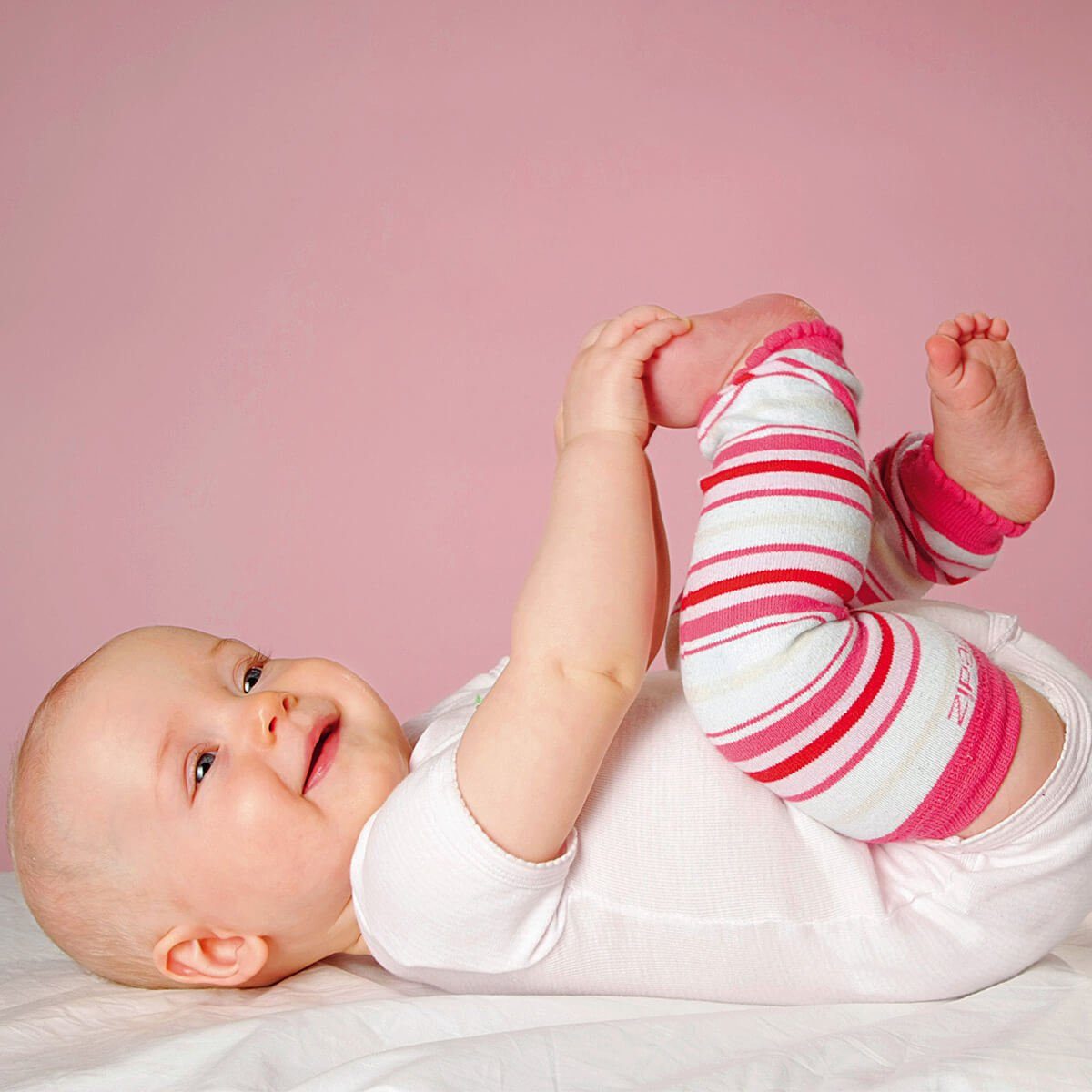 Bio-Babystulpen Hoppediz weiss/rosa gestreift Beinstulpen