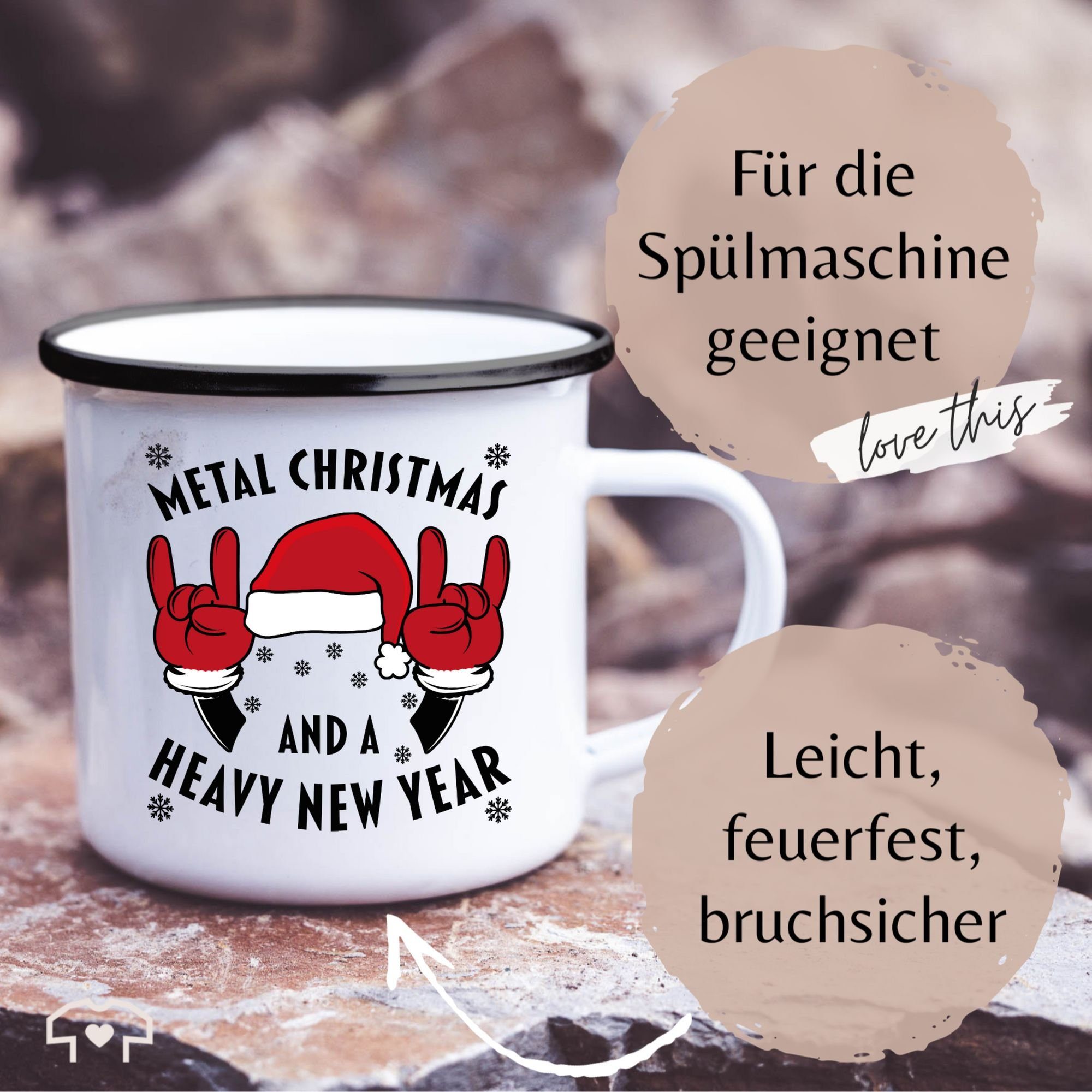 Christmas a 1 and Year, New Weiß Heavy Tasse Metal Schwarz Stahlblech, Shirtracer Weihnachtstasse
