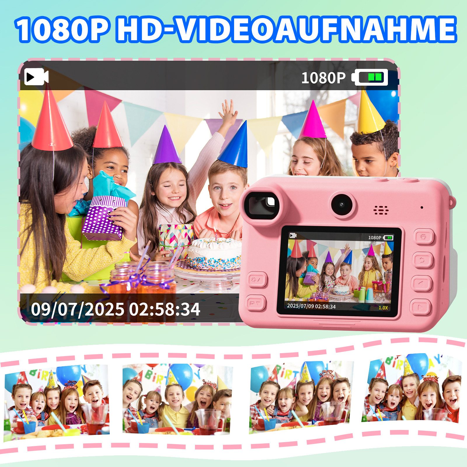 SWGOTA 1080P Kinderkamera Sofortbildkamera, 2,4 Zoll Digitalkamera Kinder Kinderkamera (30 MP, 8x opt. Zoom, 30MP Sofortbildkamera Kinder,3 Druckpapier,32GB Karte,für 3-14 Jahren)