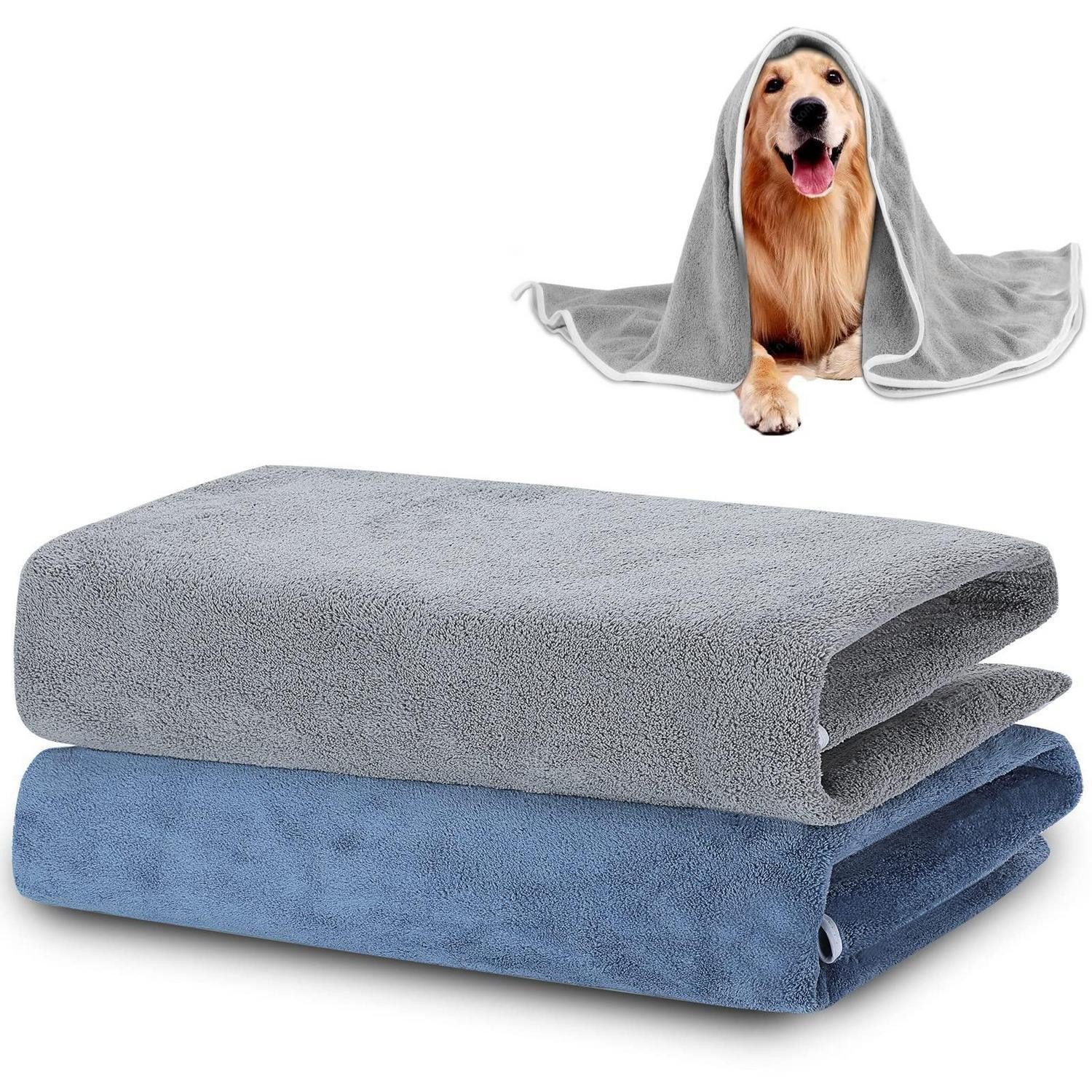 LuxusKollektion Hundehandtuch Haustierhandtücher Mikrofaser 2er-Set 100x70cm Grau/Blau, (2-St)
