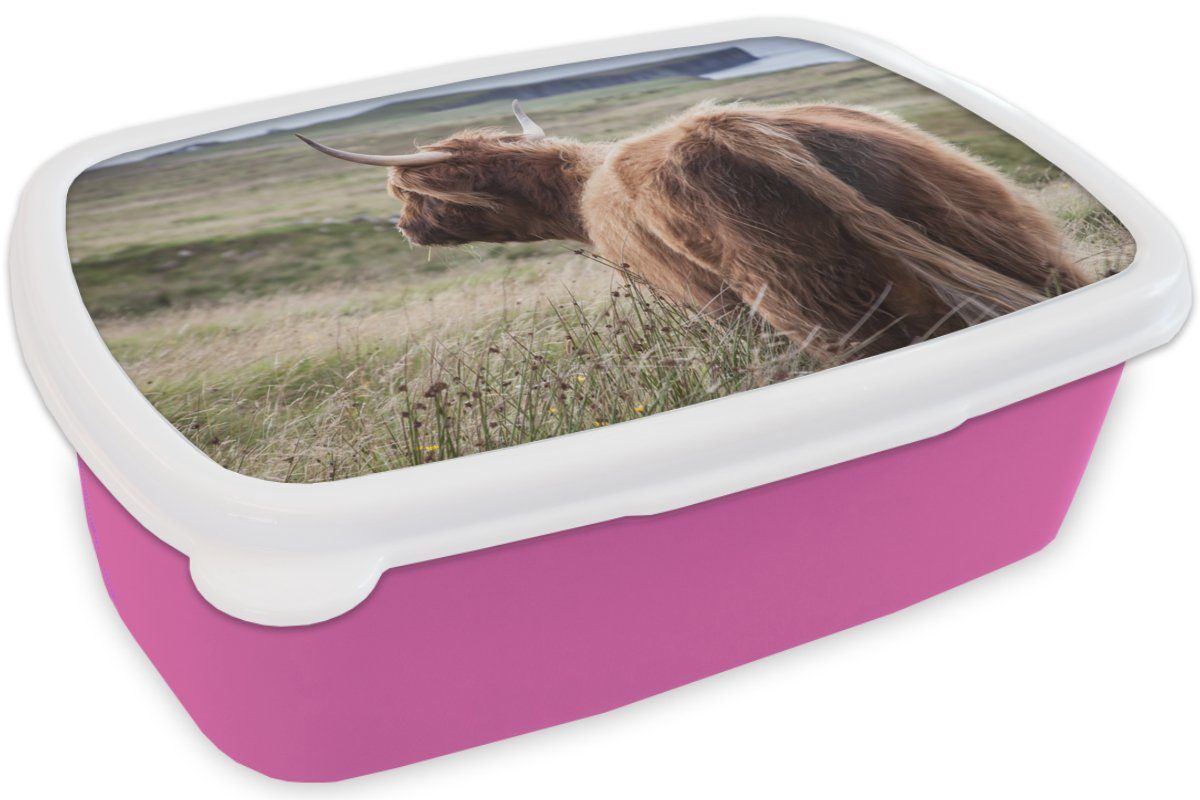 Kinder, Kunststoff, für Highlander Brotdose - Schottische Kunststoff Lunchbox MuchoWow Mädchen, Natur - Erwachsene, Snackbox, Meer, Brotbox (2-tlg), rosa