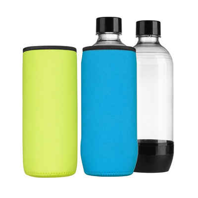 kwmobile Outdoor-Flaschenkühler 2x Schutzhülle für SodaStream Glasflasche, Neopren Hülle - Flaschen Kühler für Wasser Karaffe in Hellblau Gelb