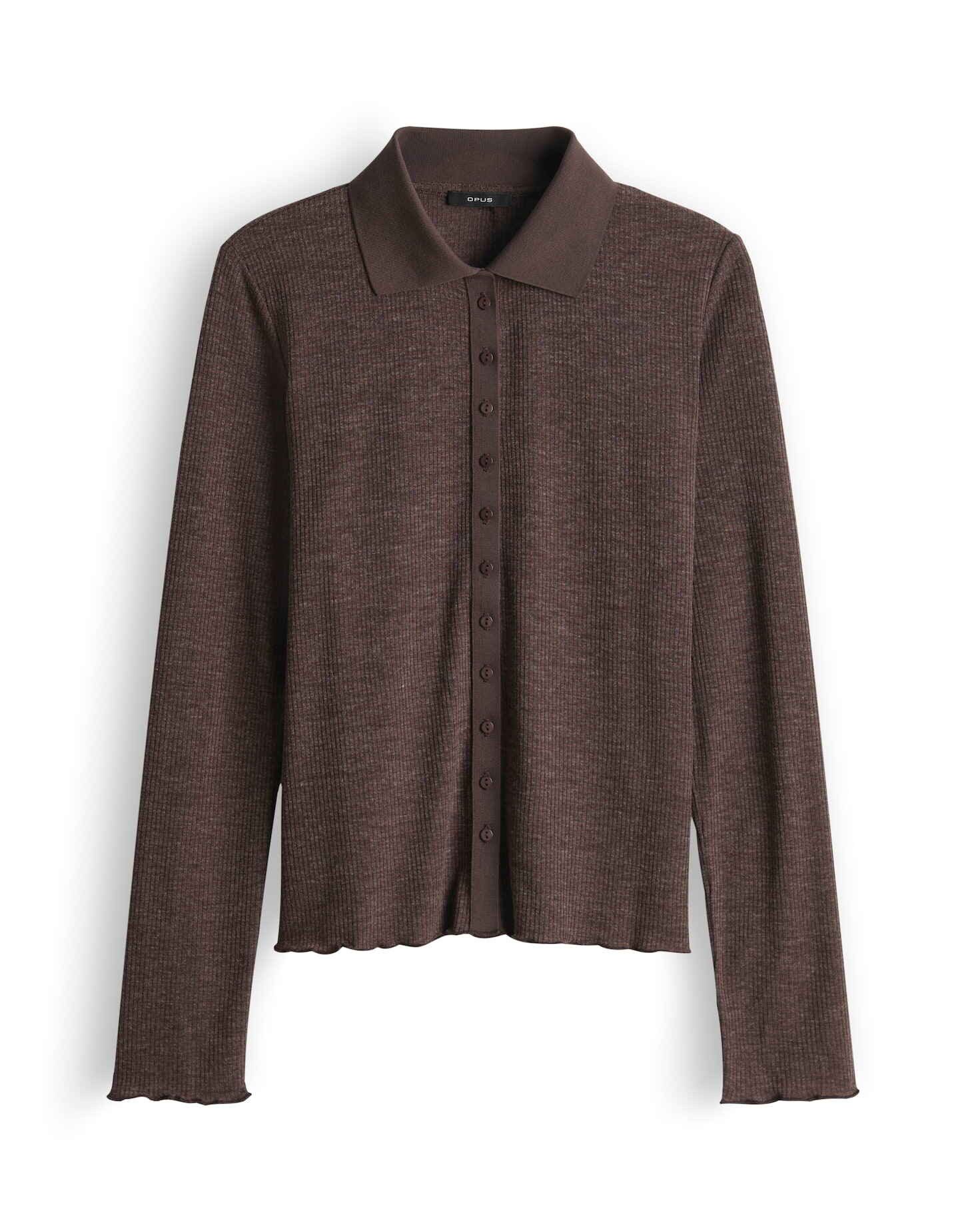 OPUS Longsleeve SOSEA mit femininen Details Schmale Passform, figurbetonter Schnitt, Langarm, Umlegekragen