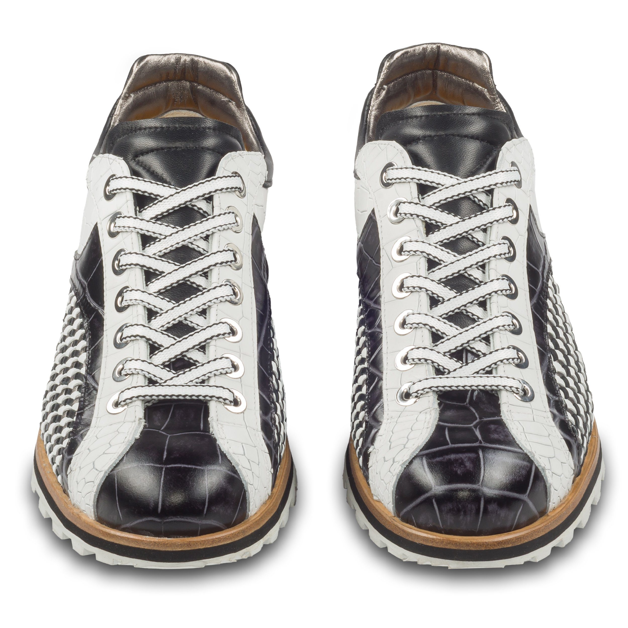 Lorenzi Herren Leder-Sneaker schwarz-weiß, mit raffinierter günstig online kaufen