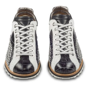 Lorenzi Herren Leder-Sneaker schwarz-weiß, mit raffinierter Prägung Sneaker Handgefertigt in Italien