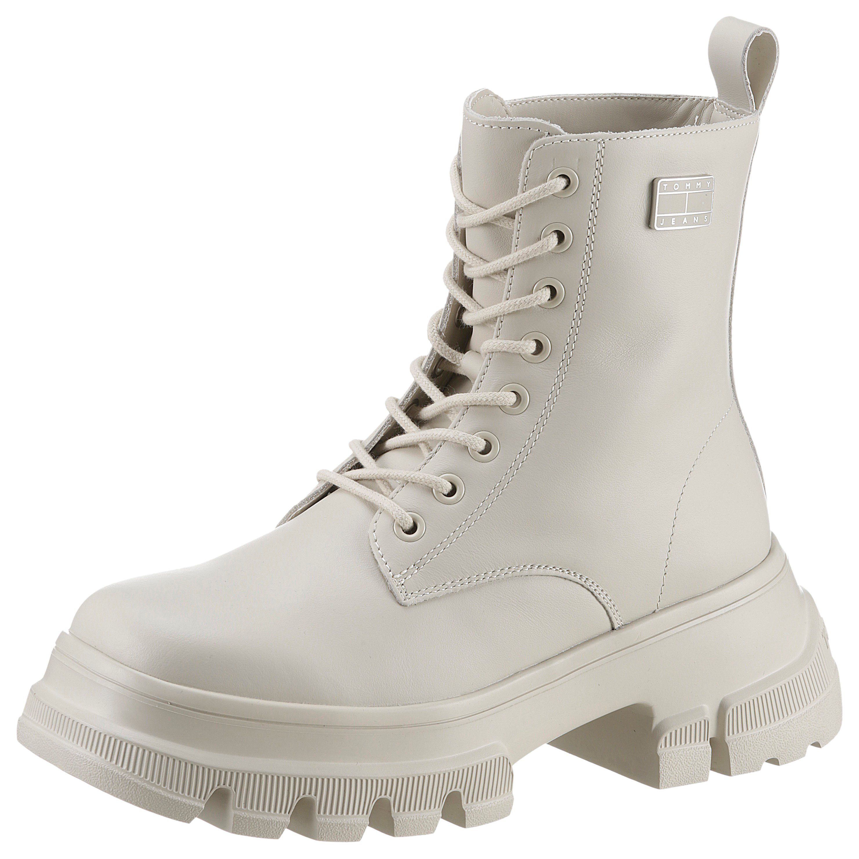 Schnürboots CHUNKY LEATHER mit Tommy Marken-Logo creme TJW Jeans BOOT