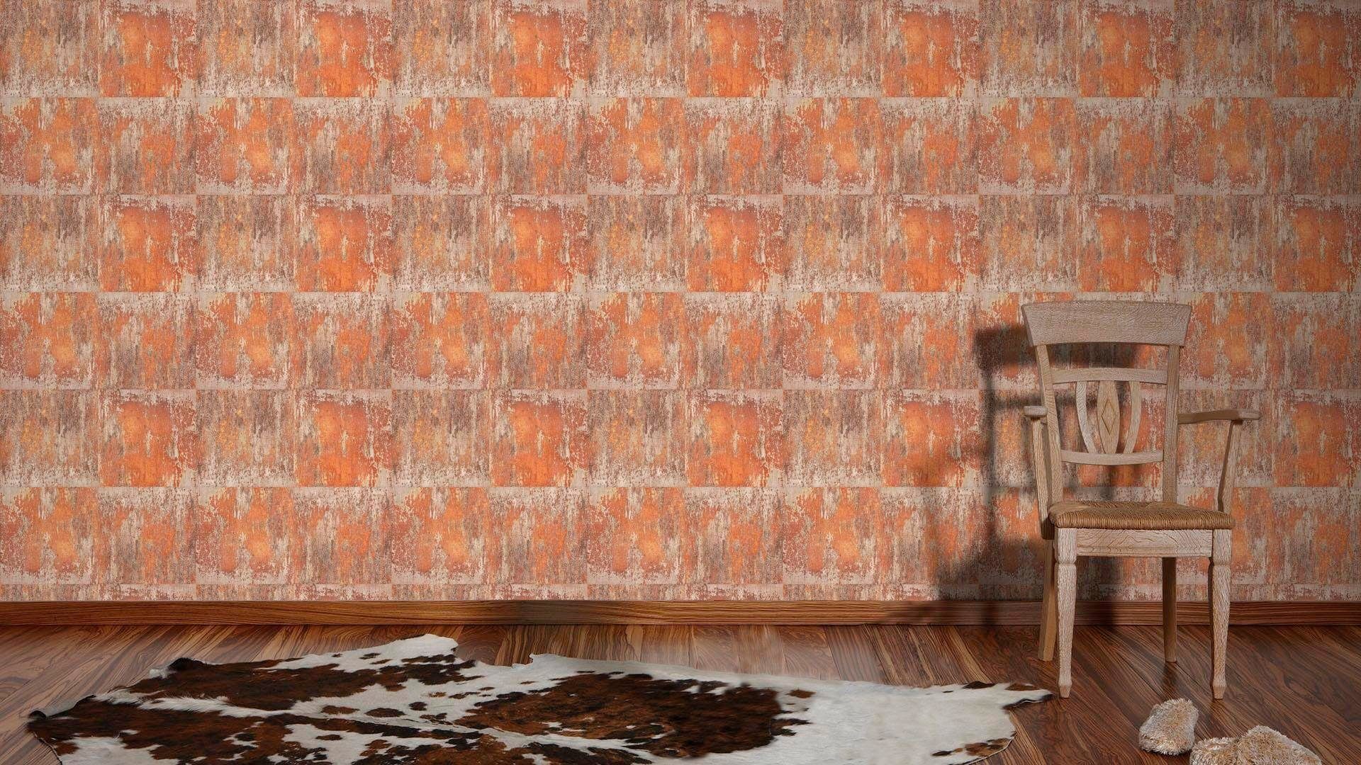 Création living Rost-Optik, rostbraun/orange/hellbraun Metallic Rostoptik A.S. walls Tapete Vliestapete Materials,
