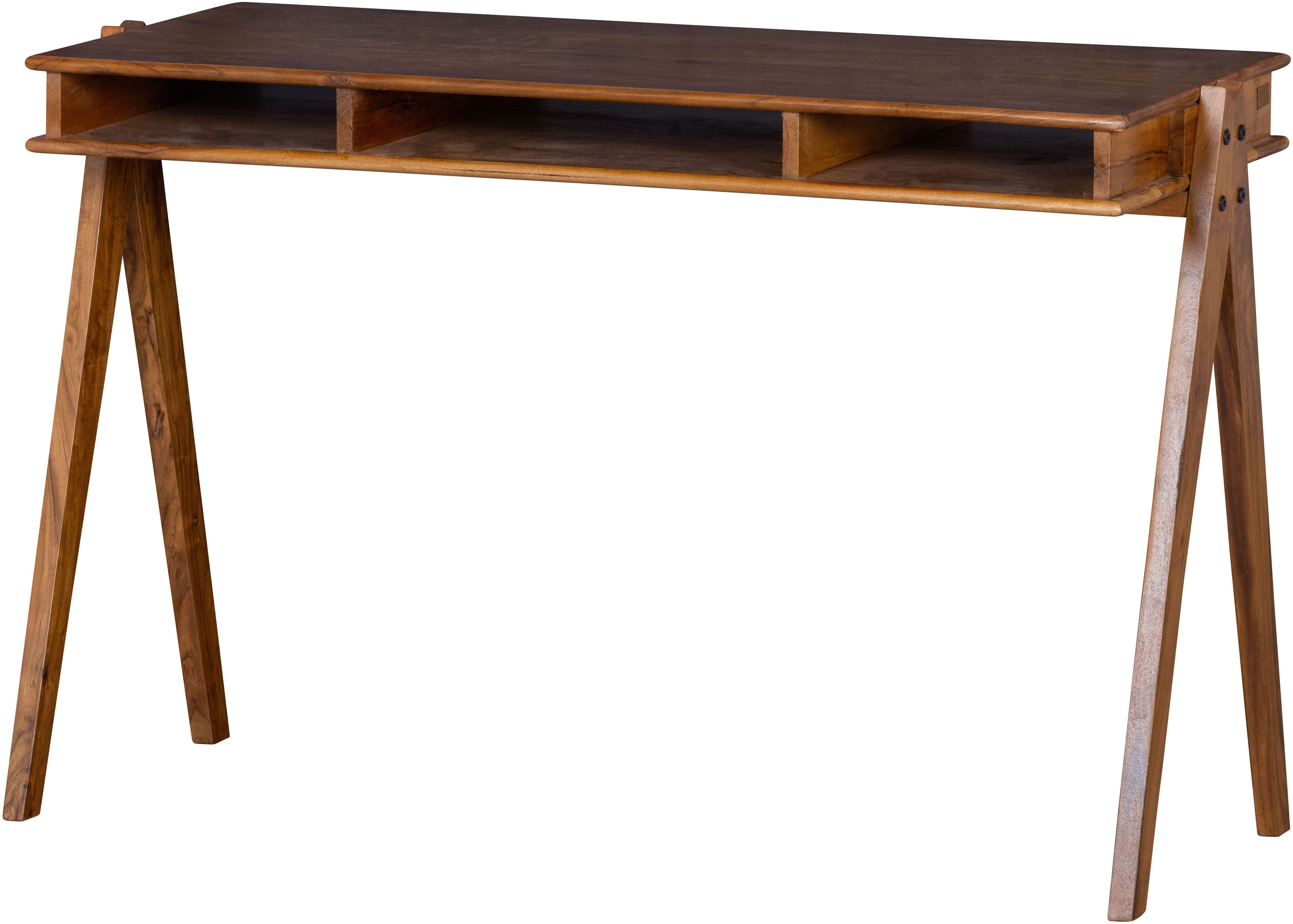 WOOOD Schreibtisch Compartment aus Akazienholz mit drei offenen Fächern 120x50x78 cm, Tragkraft Blatt 25 kg, einfach zu montieren, sichtbare Maserung