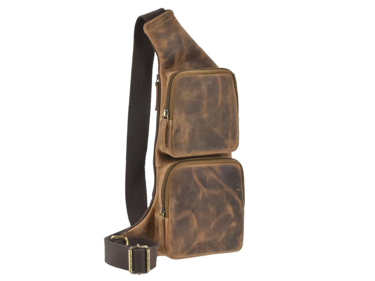 Greenburry Umhängetasche Vintage, Crossbag 24x43cm, Schultertasche, Leder, antikbraun