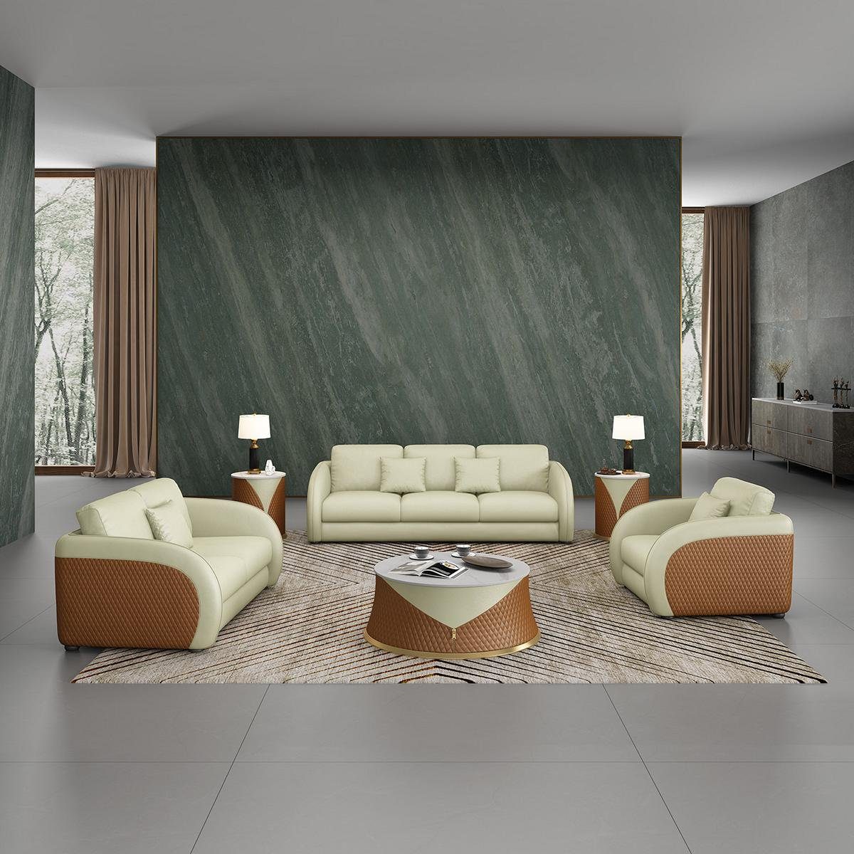 JVmoebel Wohnzimmer-Set, Sofa Sofagarnitur 3 1 Sitzer Set Design Polster Couchen Couch Modern Grün/Braun