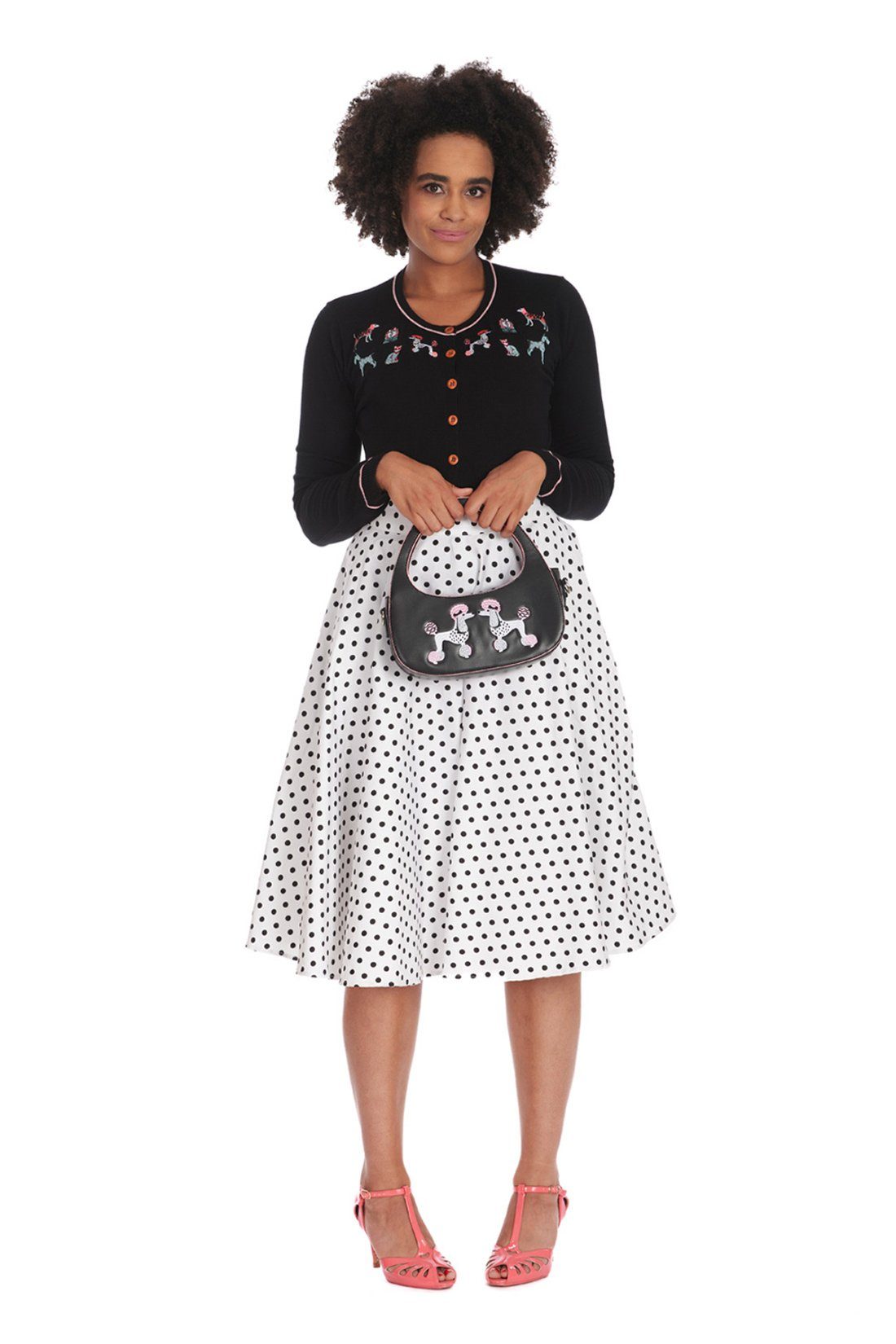 Banned A-Linien-Rock Polka Dot Days Weiß Retro Vintage Swing Skirt günstig online kaufen