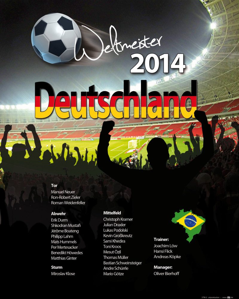 Poster FuÃŸball Kunstdruck Bild - Deutschland Weltmeister 2014 (50 x 40 cm)
