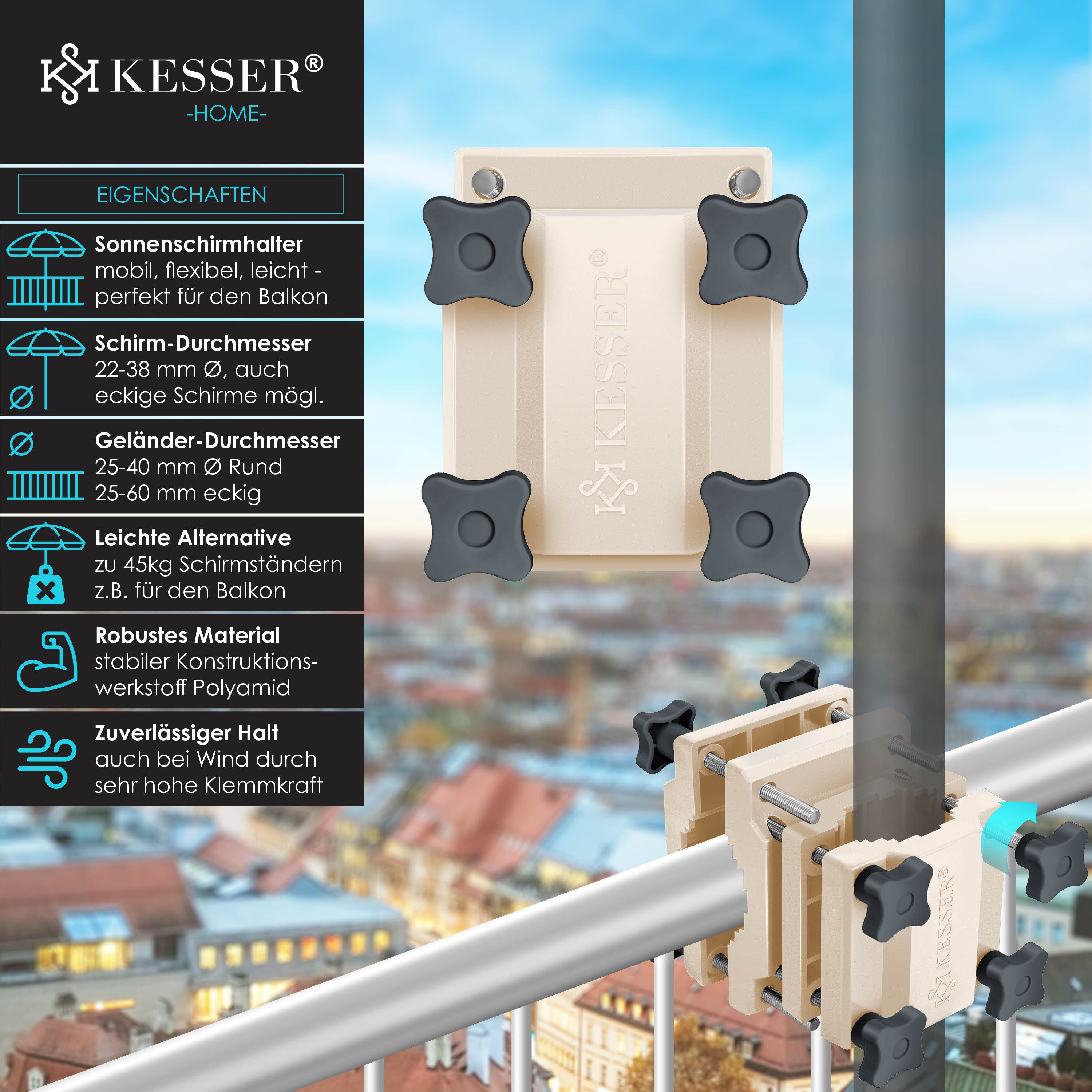 KESSER Schirmhalter, Premium Sonnenschirmhalter Universal Balkongeländer Schirm